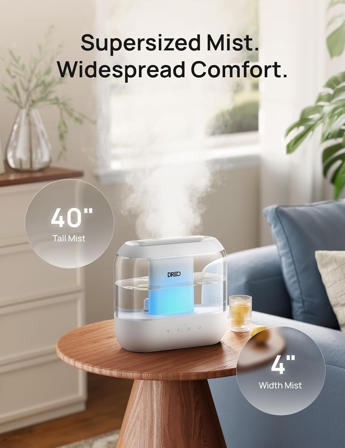 image:imageDREO 4L Humidifiers for Bedroom 36H Runtime 28 dB Quiet HM311 Easy to Refill amp Clean BPAFree Nightlight Supersized Air Humidifiers for Large Room Baby Nurseries Plants IndoorWhite