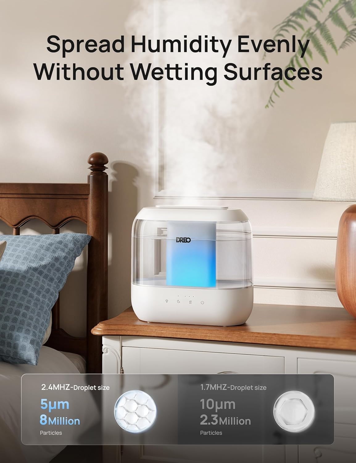 image:imageDREO 4L Humidifiers for Bedroom 36H Runtime 28 dB Quiet HM311 Easy to Refill amp Clean BPAFree Nightlight Supersized Air Humidifiers for Large Room Baby Nurseries Plants IndoorWhite