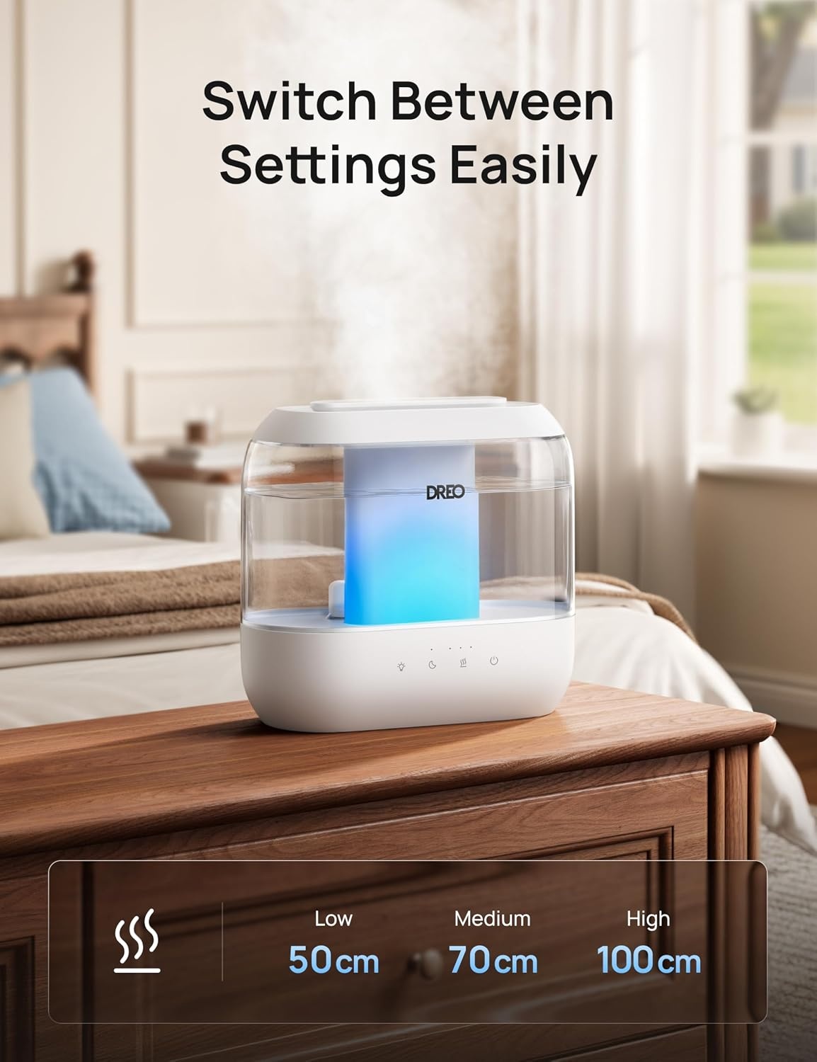 image:imageDREO 4L Humidifiers for Bedroom 36H Runtime 28 dB Quiet HM311 Easy to Refill amp Clean BPAFree Nightlight Supersized Air Humidifiers for Large Room Baby Nurseries Plants IndoorWhite