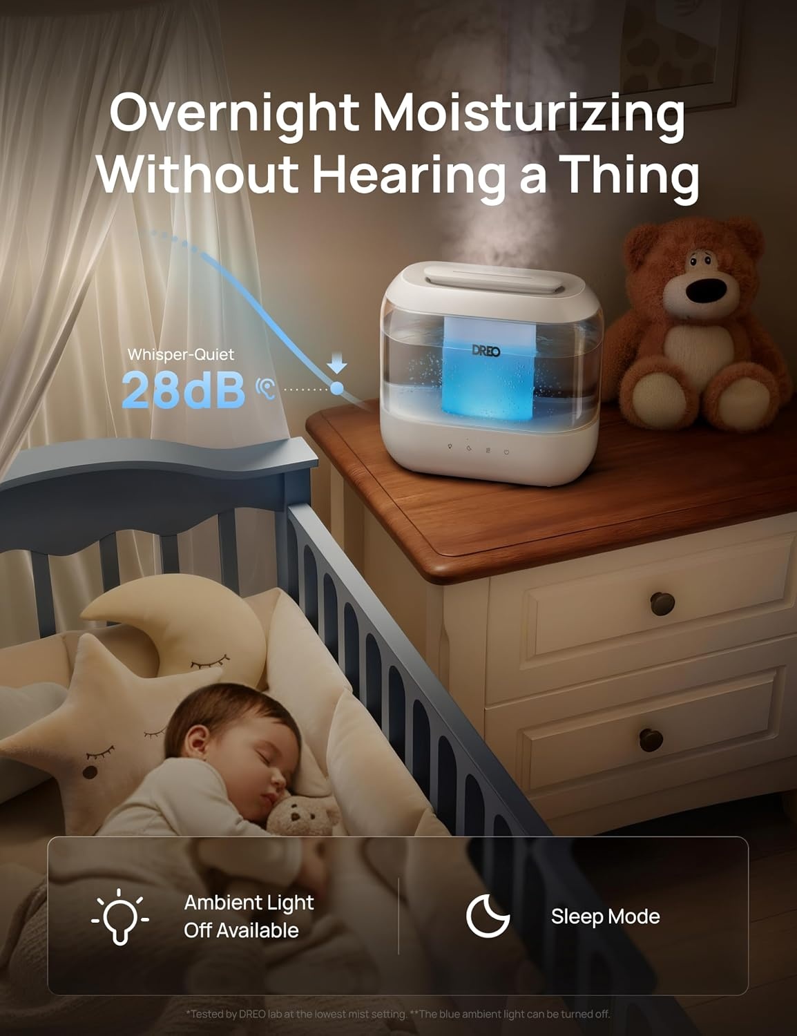 image:imageDREO 4L Humidifiers for Bedroom 36H Runtime 28 dB Quiet HM311 Easy to Refill amp Clean BPAFree Nightlight Supersized Air Humidifiers for Large Room Baby Nurseries Plants IndoorWhite