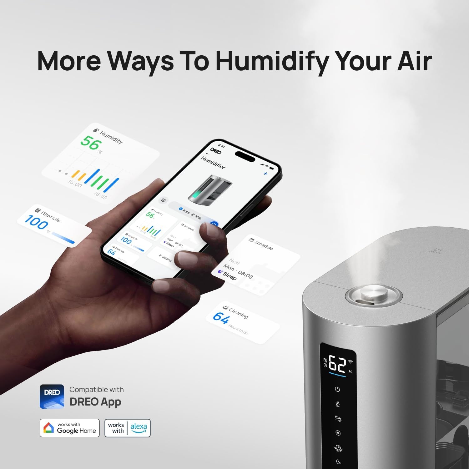 image:imageDREO 6L Smart Humidifiers for Bedroom Warm amp Cool Mist for Large Room 60Hour Quiet Runtime 500MLH Output Smart Humidity Sensor Indicator Light App Control Works with Alexa amp GoogleSilver