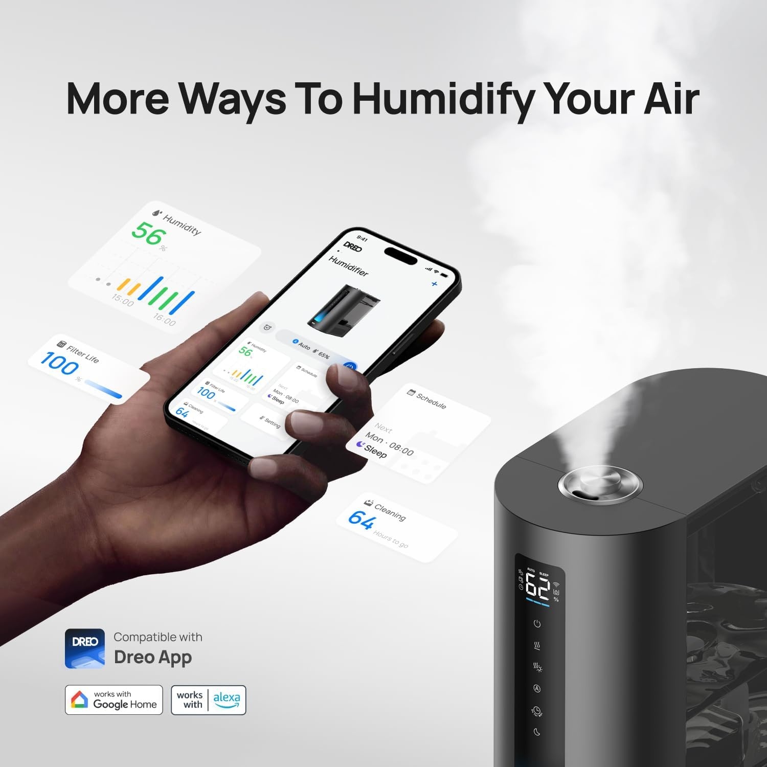 image:imageDREO 6L Smart Humidifiers for Bedroom Warm amp Cool Mist for Large Room 60Hour Quiet Runtime 500MLH Output Smart Humidity Sensor Indicator Light App Control Works with Alexa amp GoogleBlack