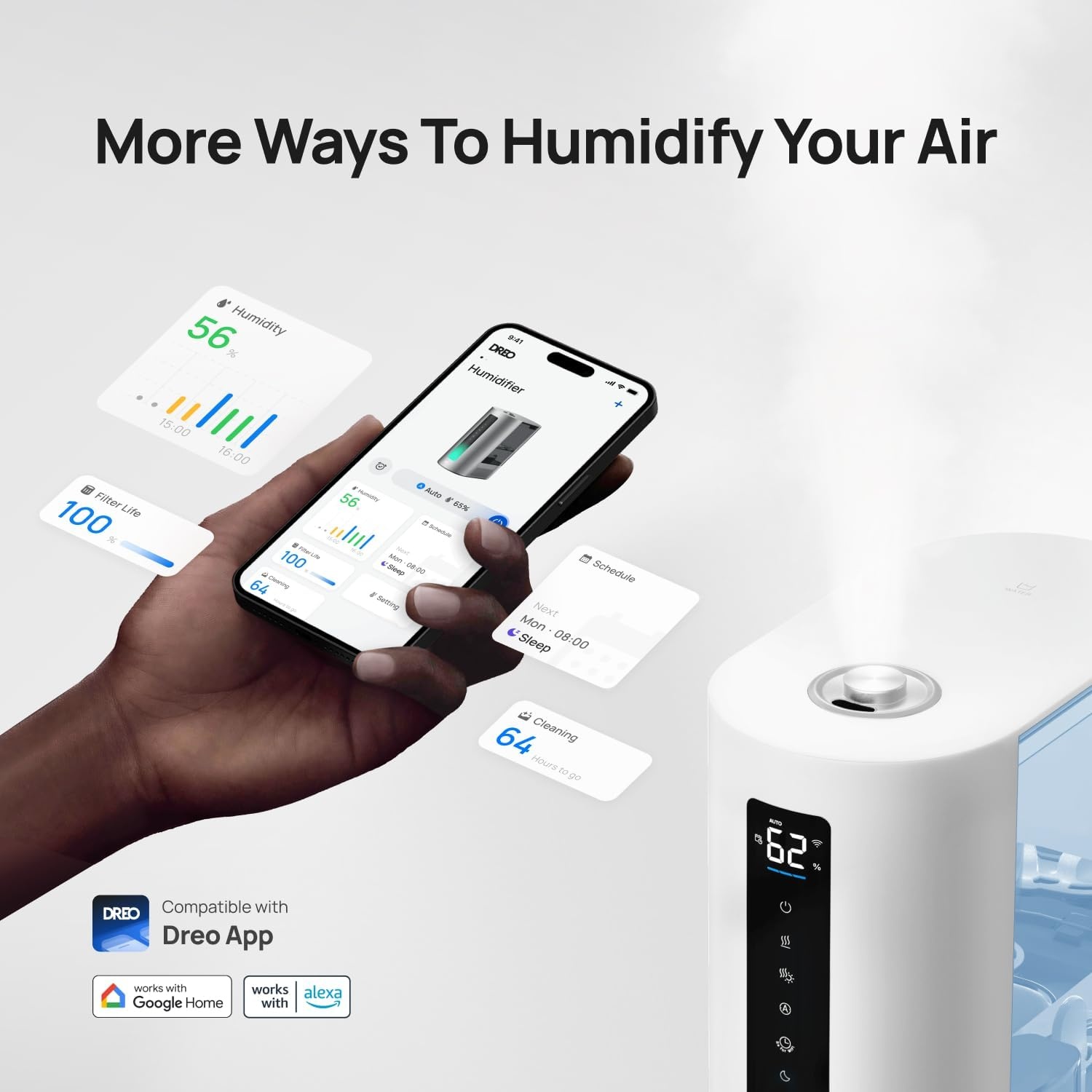 image:imageDREO 6L Smart Humidifiers for Bedroom Warm amp Cool Mist for Large Room 60Hour Quiet Runtime 500MLH Output Smart Humidity Sensor Indicator Light App Control Works with Alexa amp GoogleBlue