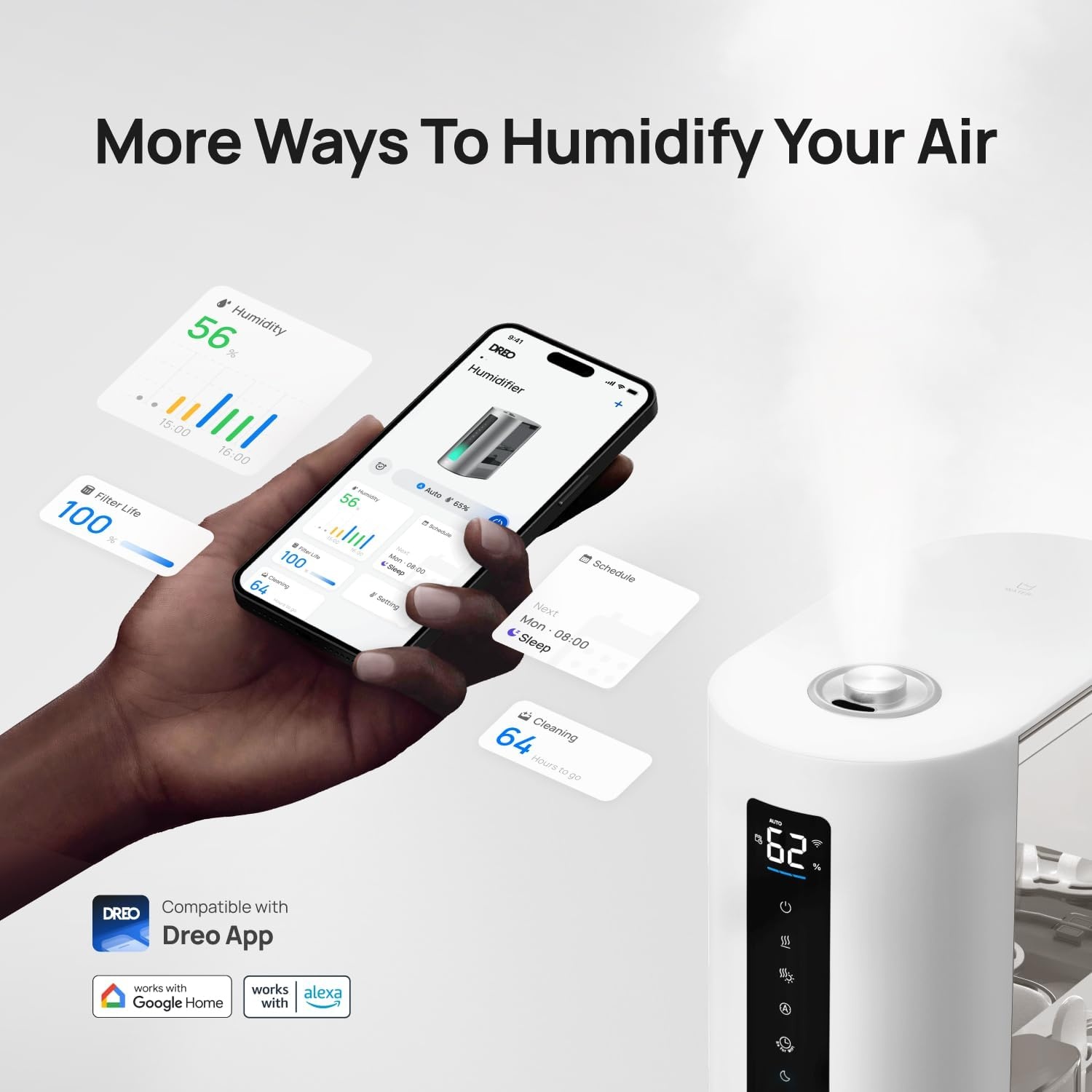 image:imageDREO 6L Smart Humidifiers for Bedroom Warm amp Cool Mist for Large Room 60Hour Quiet Runtime 500MLH Output Smart Humidity Sensor Indicator Light App Control Works with Alexa amp GoogleGrey