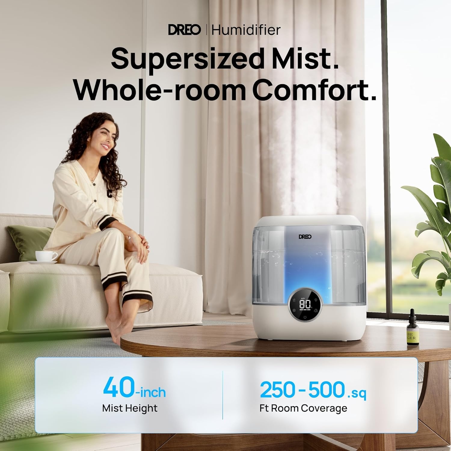 image:imageDREO 6L Top Fill Humidifiers for Bedroom 60H Runtime 28 dB Quiet Supersized Cool Mist Air Humidifiers for Large Room Baby Nursery Plant Indoor Night Light Easy to Clean Precise Humidity ControlGray