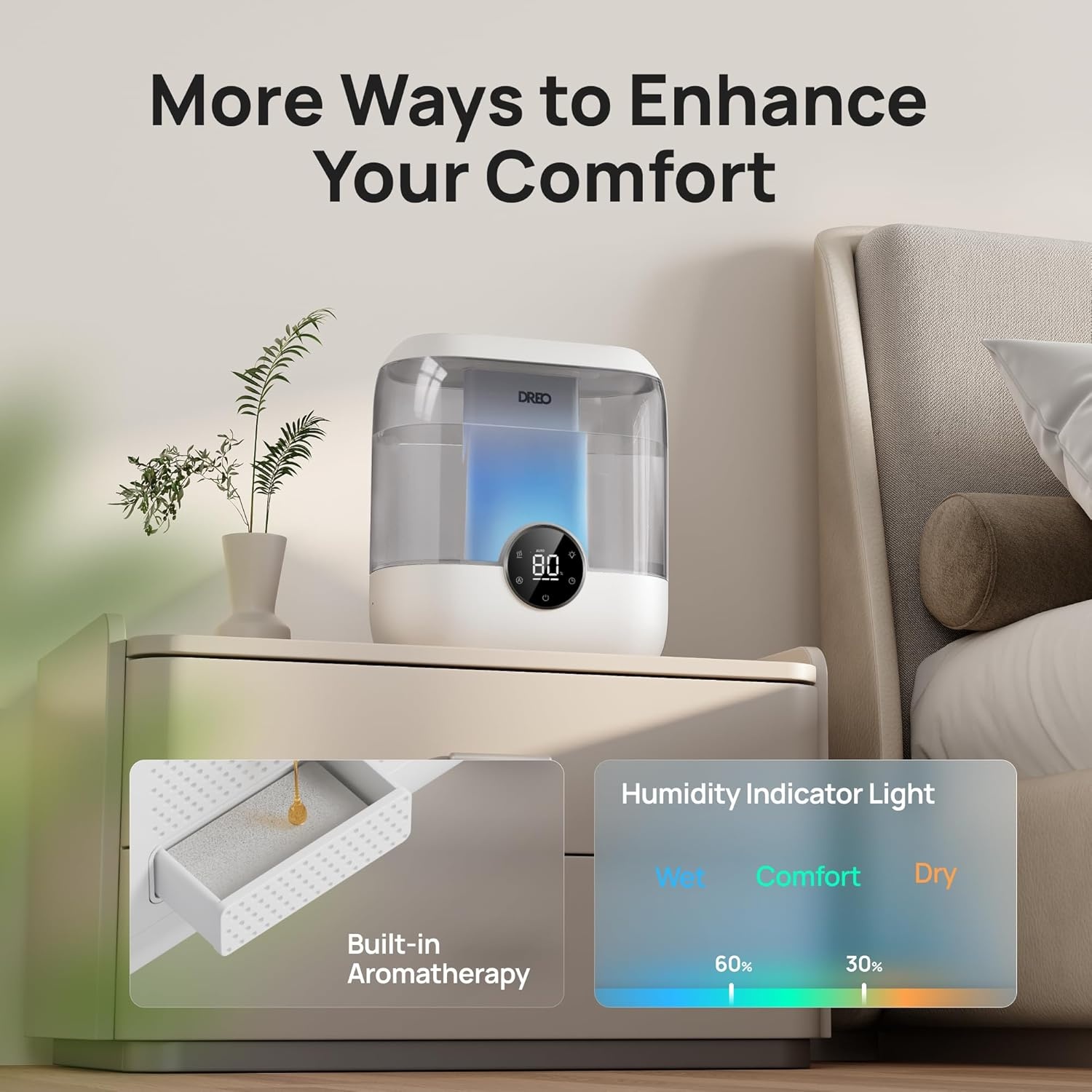 image:imageDREO 6L Top Fill Humidifiers for Bedroom 60H Runtime 28 dB Quiet Supersized Cool Mist Air Humidifiers for Large Room Baby Nursery Plant Indoor Night Light Easy to Clean Precise Humidity ControlGray