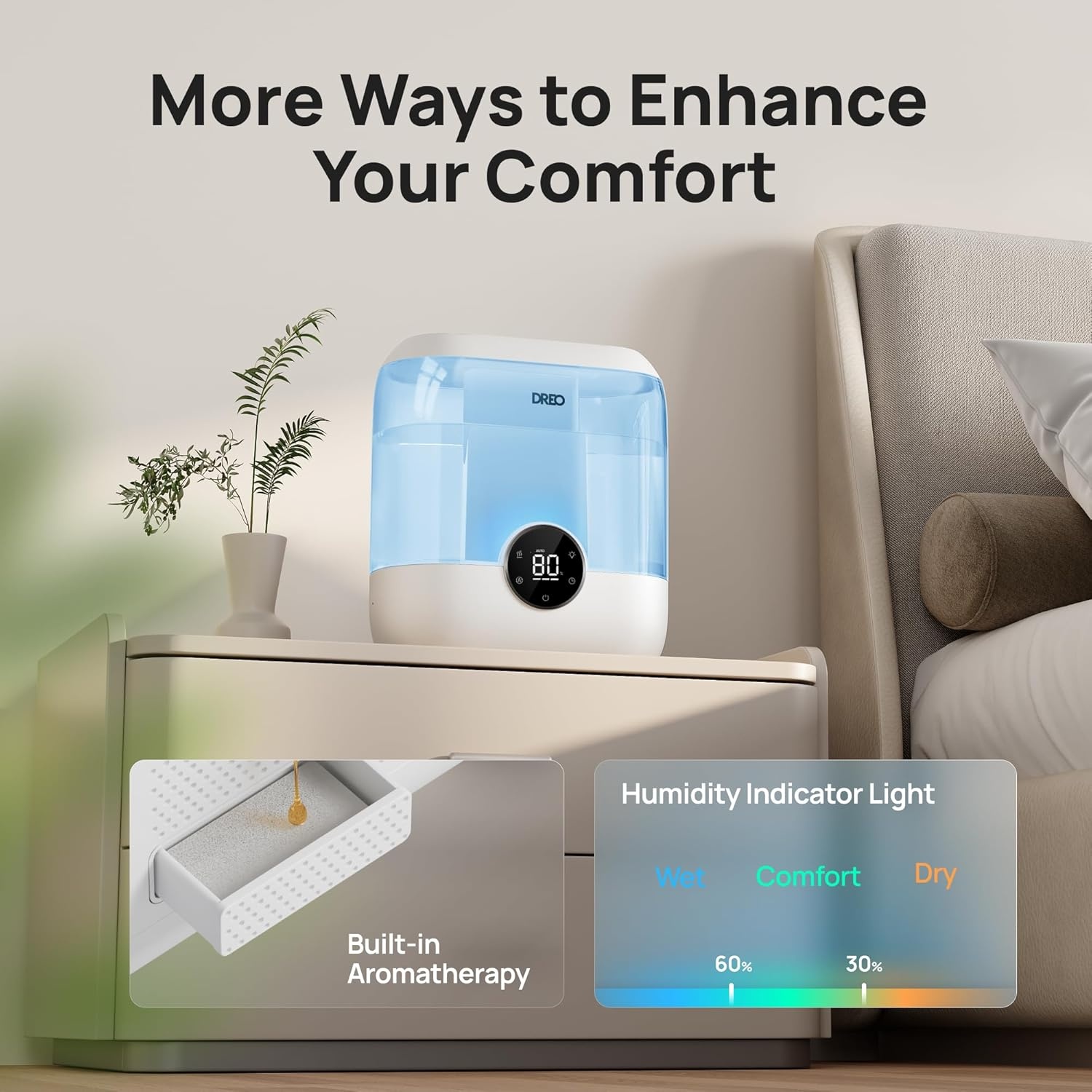 image:imageDREO 6L Top Fill Humidifiers for Bedroom 60H Runtime 28 dB Quiet Supersized Cool Mist Air Humidifiers for Large Room Baby Nursery Plant Indoor Night Light Easy to Clean Precise Humidity ControlBlue