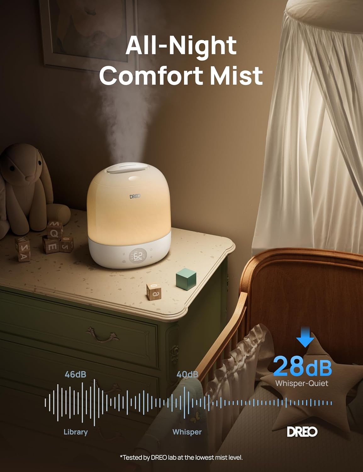 image:imageDREO Humidifiers for Bedroom 30H Max Runtime amp RGB Night Light amp Sleep Trainer Ultra Quiet 28dB Cool Mist Humidifier Top Fill Smart Air Humidifier for Plants Perfect for Baby amp Nursery HM409SWhite