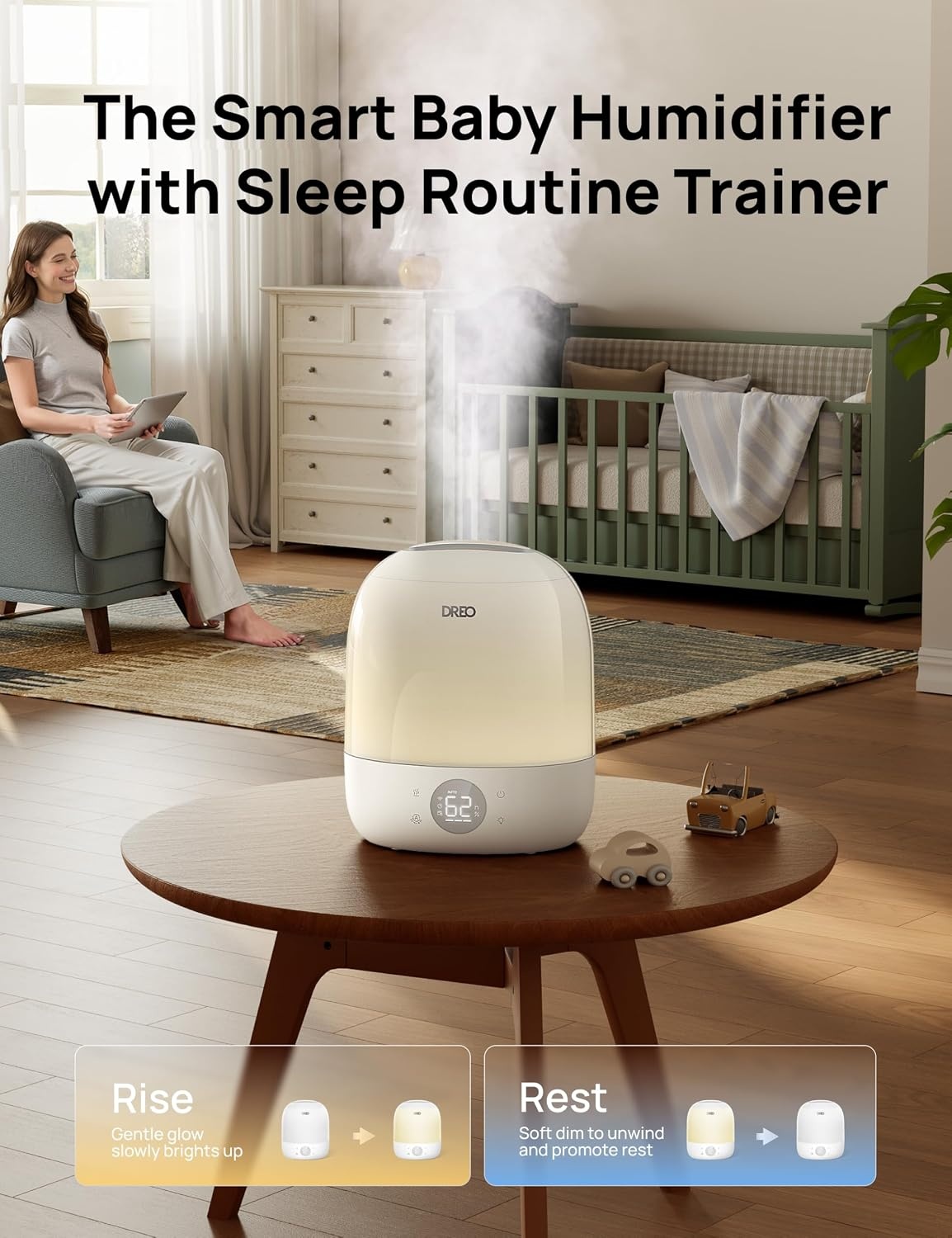 image:imageDREO Humidifiers for Bedroom 30H Max Runtime amp RGB Night Light amp Sleep Trainer Ultra Quiet 28dB Cool Mist Humidifier Top Fill Smart Air Humidifier for Plants Perfect for Baby amp Nursery HM409SWhite