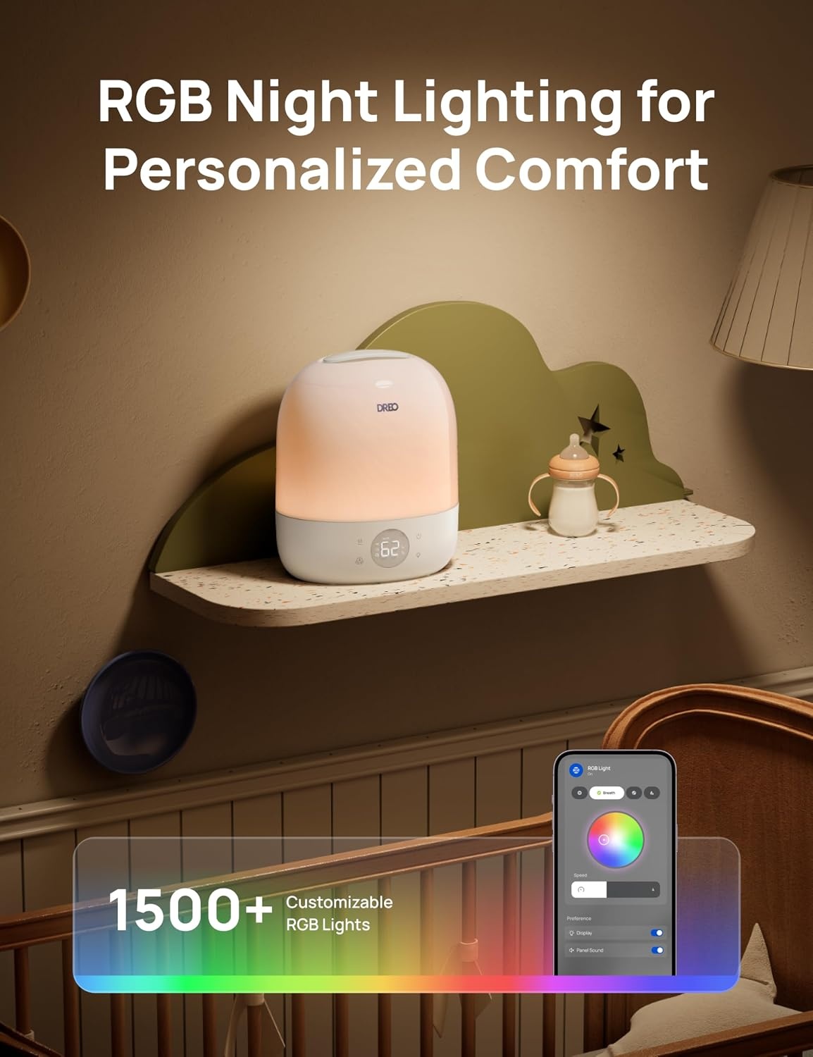 image:imageDREO Humidifiers for Bedroom 30H Max Runtime amp RGB Night Light amp Sleep Trainer Ultra Quiet 28dB Cool Mist Humidifier Top Fill Smart Air Humidifier for Plants Perfect for Baby amp Nursery HM409SWhite