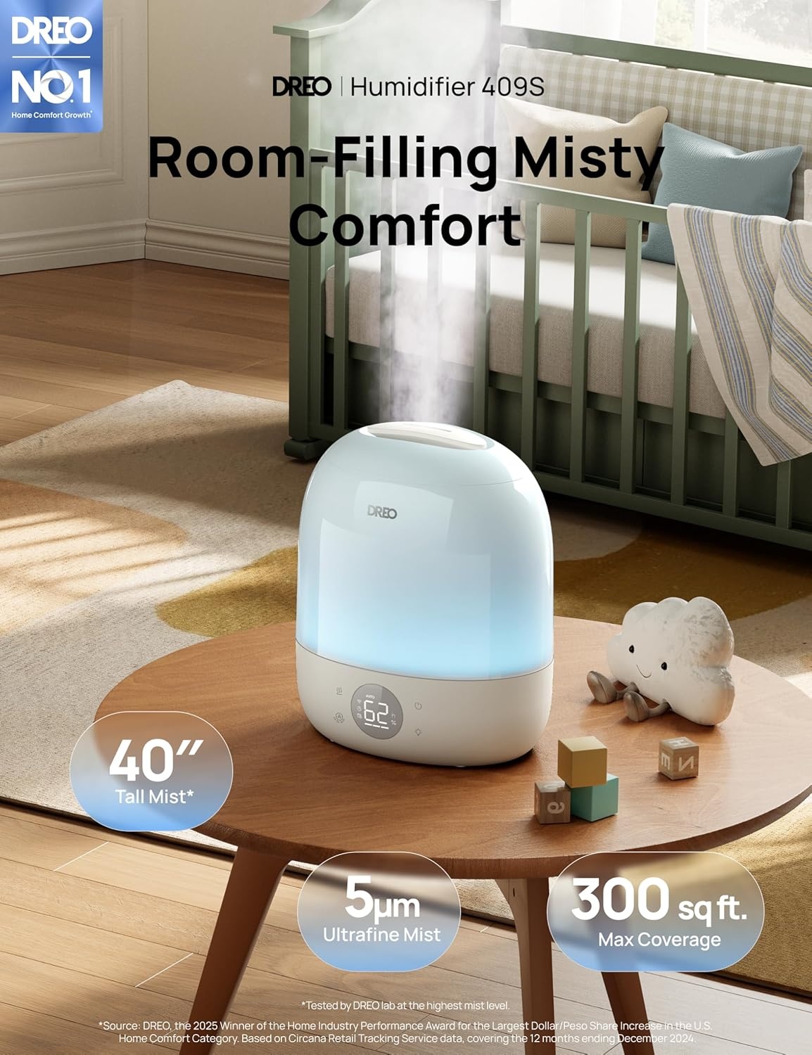 image:imageDREO Humidifiers for Bedroom 30H Max Runtime amp RGB Night Light amp Sleep Trainer Ultra Quiet 28dB Cool Mist Humidifier Top Fill Smart Air Humidifier for Plants Perfect for Baby amp Nursery HM409SWhite