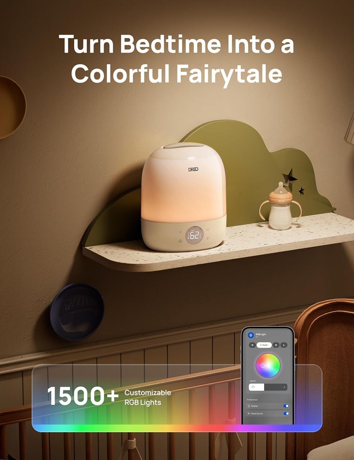 image:imageDREO Humidifiers for Bedroom 30H Max Runtime amp RGB Night Light amp Sleep Trainer Ultra Quiet 28dB Cool Mist Humidifier Top Fill Smart Air Humidifier for Plants Perfect for Baby amp Nursery HM409SYellow