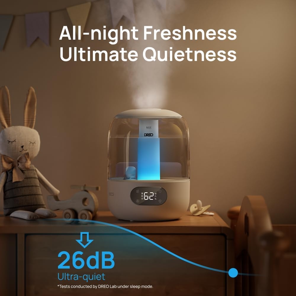 image:imageDREO Humidifiers for Bedroom Cool Mist Ultrasonic Humidifier with 26dB Quiet amp RGB Lighting Top Fill 3L Tank Easy Clean 30 Hr Runtime for Home Baby Plant Nursery Work with GoogleAlexaPearl White