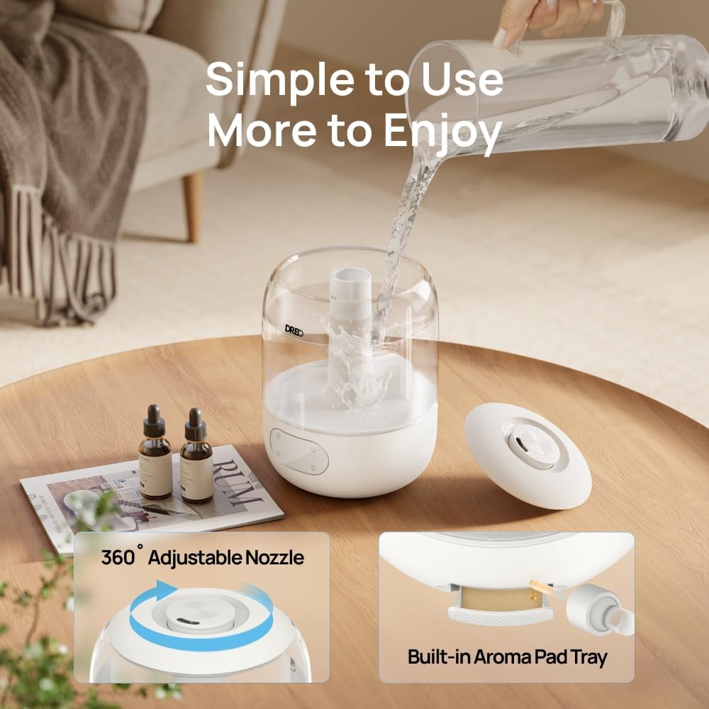 image:imageDREO Humidifiers for Bedroom Cool Mist Ultrasonic Humidifier with 26dB Quiet amp RGB Lighting Top Fill 3L Tank Easy Clean 30 Hr Runtime for Home Baby Plant Nursery Work with GoogleAlexaSnow White