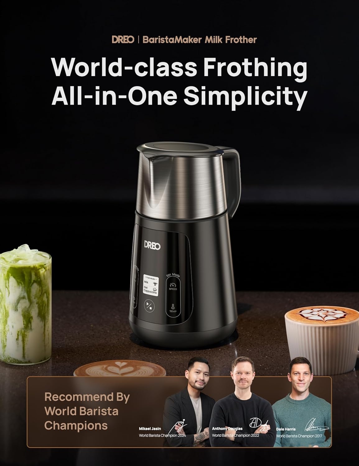 image:imageDREO Milk Frother Allin1 Electric Foam Maker for Coffee 15oz450ml Automatic Foam Frother for Latte Artlevel Microfoam 30 Drinks Easy to Clean Dishwasher Safe LED displaySilver Black