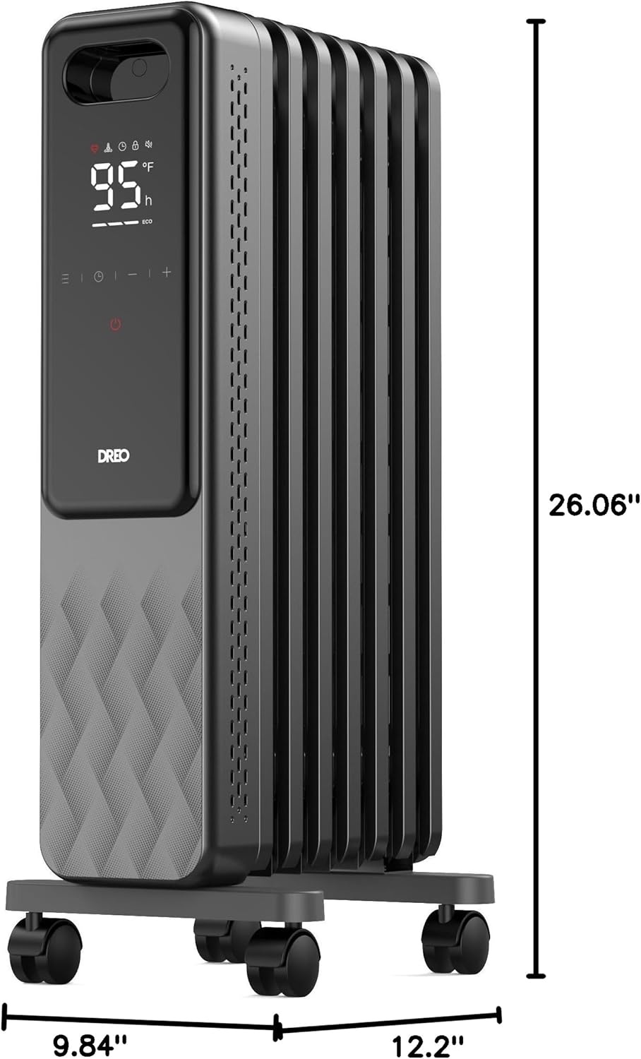 image:imageDREO Oil Filled Radiator Electric Radiant Heaters for indoor use Large Room with Remote Control Child Lock 4 Modes Overheat amp TipOver Protection 24h Timer Digital Thermostat Quiet 1500WSpace Grey