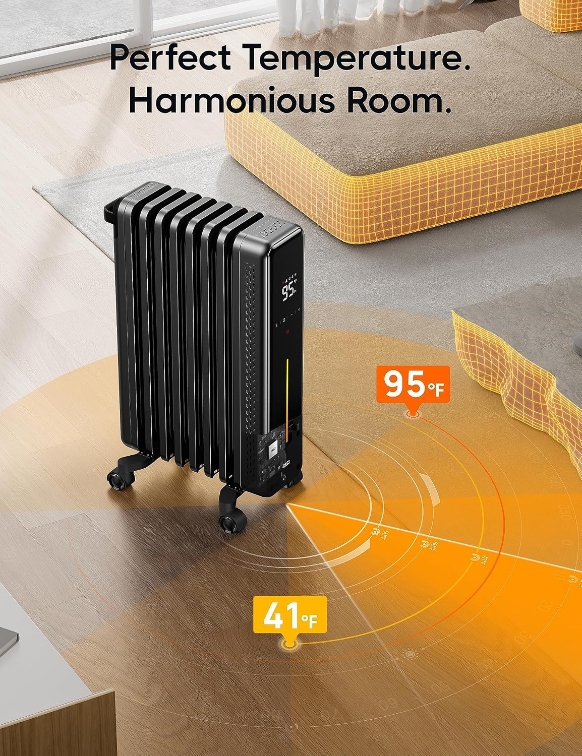 image:imageDREO Oil Filled Radiator Heater 1500W Electric Heaters for Indoor Use Safety Heat for Large Room with Remote 8 Fins 4 Modes Digital Thermostat Overheat amp TipOver Protection 24H Timer Quiet