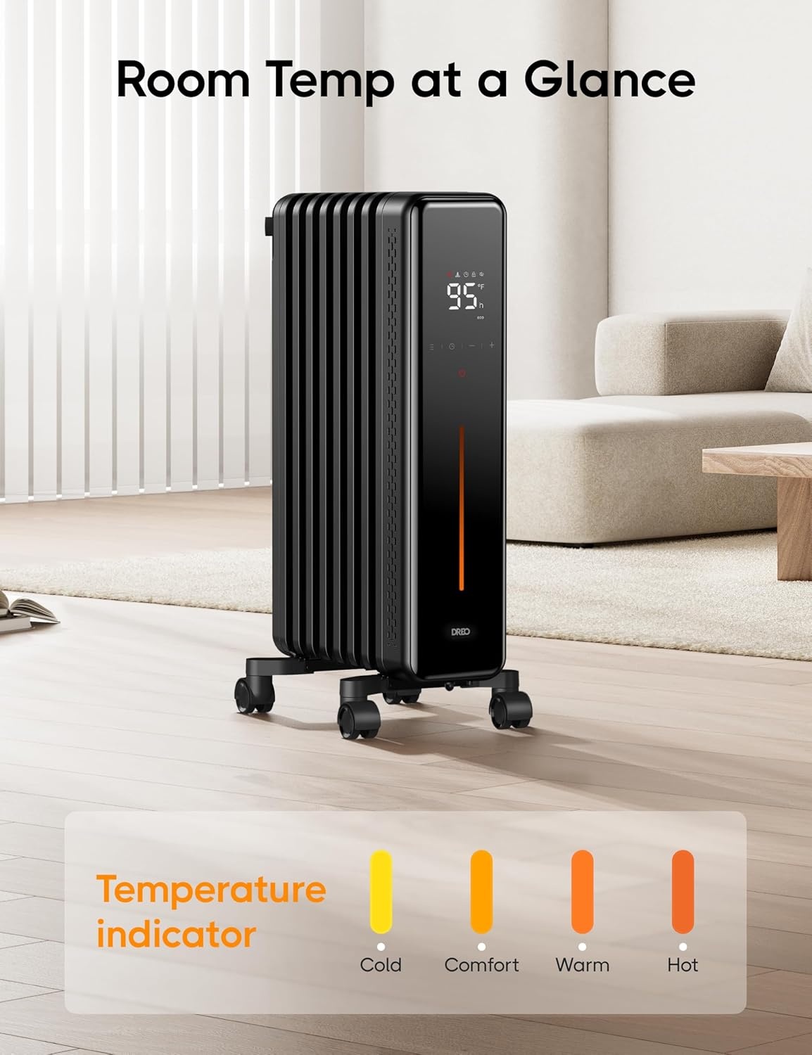 image:imageDREO Oil Filled Radiator Heater 1500W Electric Heaters for Indoor Use Safety Heat for Large Room with Remote 8 Fins 4 Modes Digital Thermostat Overheat amp TipOver Protection 24H Timer Quiet