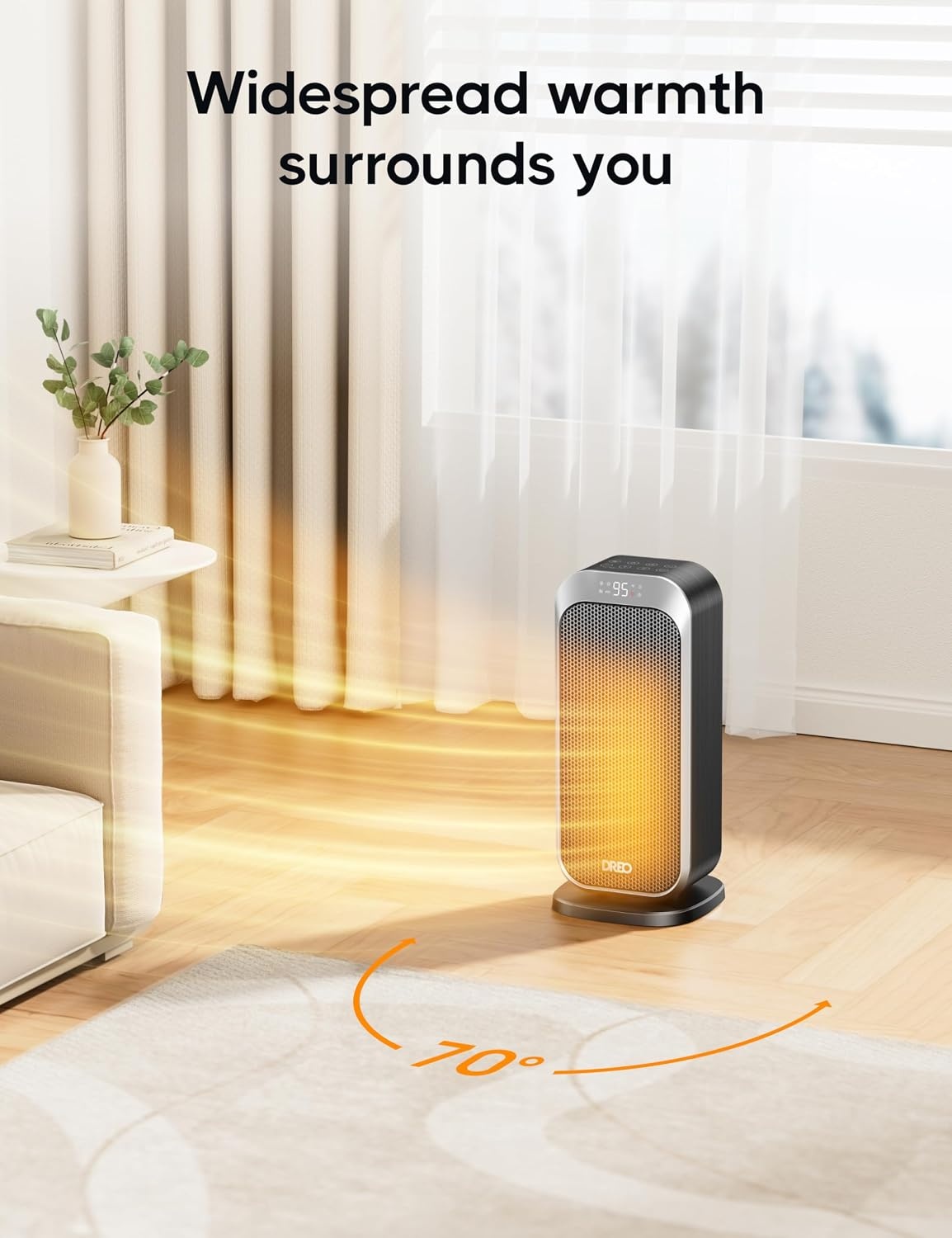 image:imageDREO Quiet Space Heater 1500W Portable Heaters for Indoor Use with Remote 70 Oscillation Fast and Safety Electric PTC Ceramic for Desk Office Bedroom 12H TimerSilver