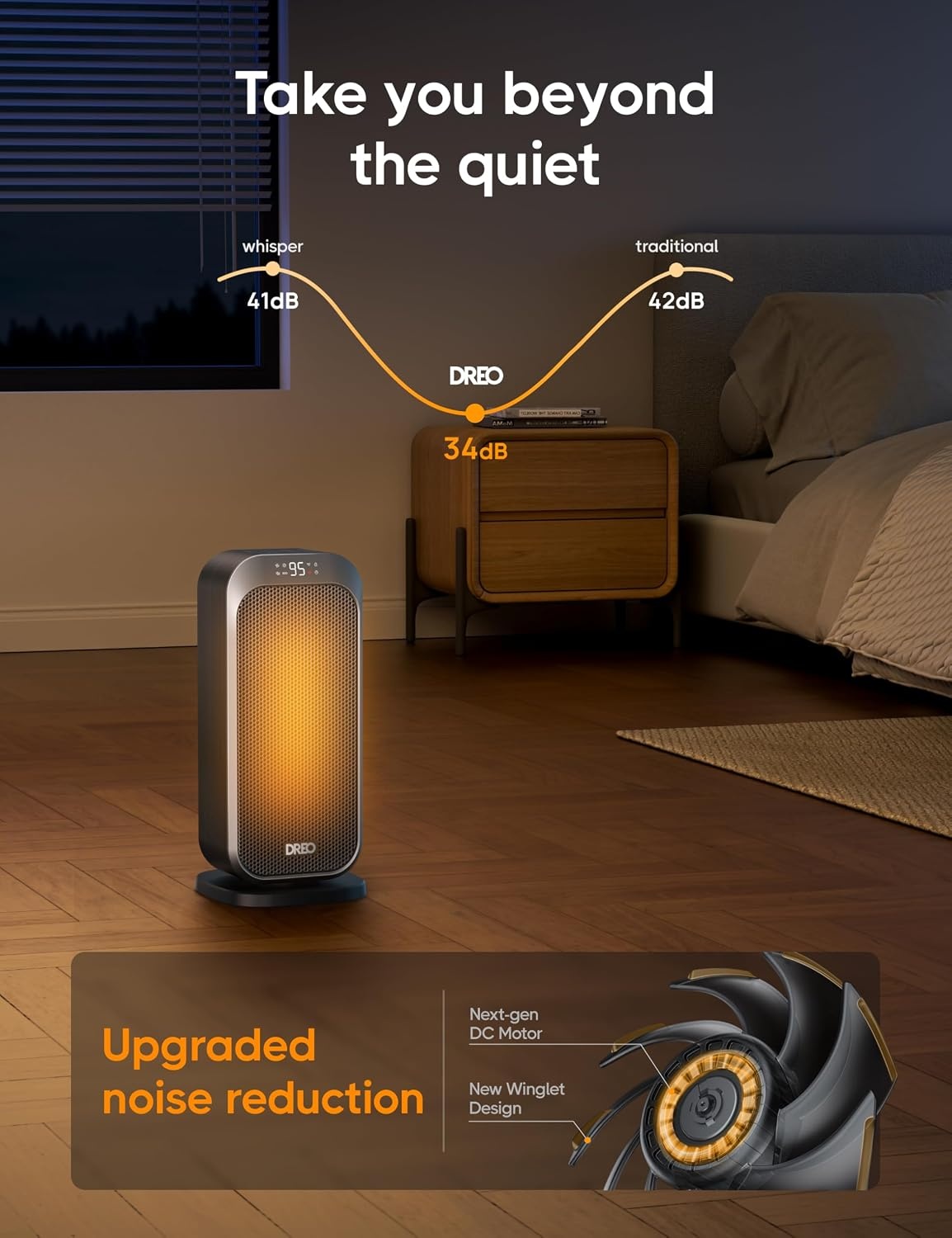 image:imageDREO Quiet Space Heater 1500W Portable Heaters for Indoor Use with Remote 70 Oscillation Fast and Safety Electric PTC Ceramic for Desk Office Bedroom 12H TimerSilver