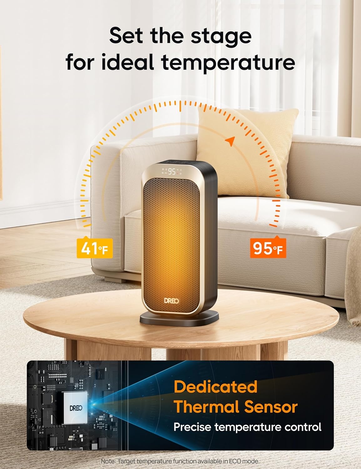 image:imageDREO Quiet Space Heater 1500W Portable Heaters for Indoor Use with Remote 70 Oscillation Fast and Safety Electric PTC Ceramic for Desk Office Bedroom 12H TimerGold