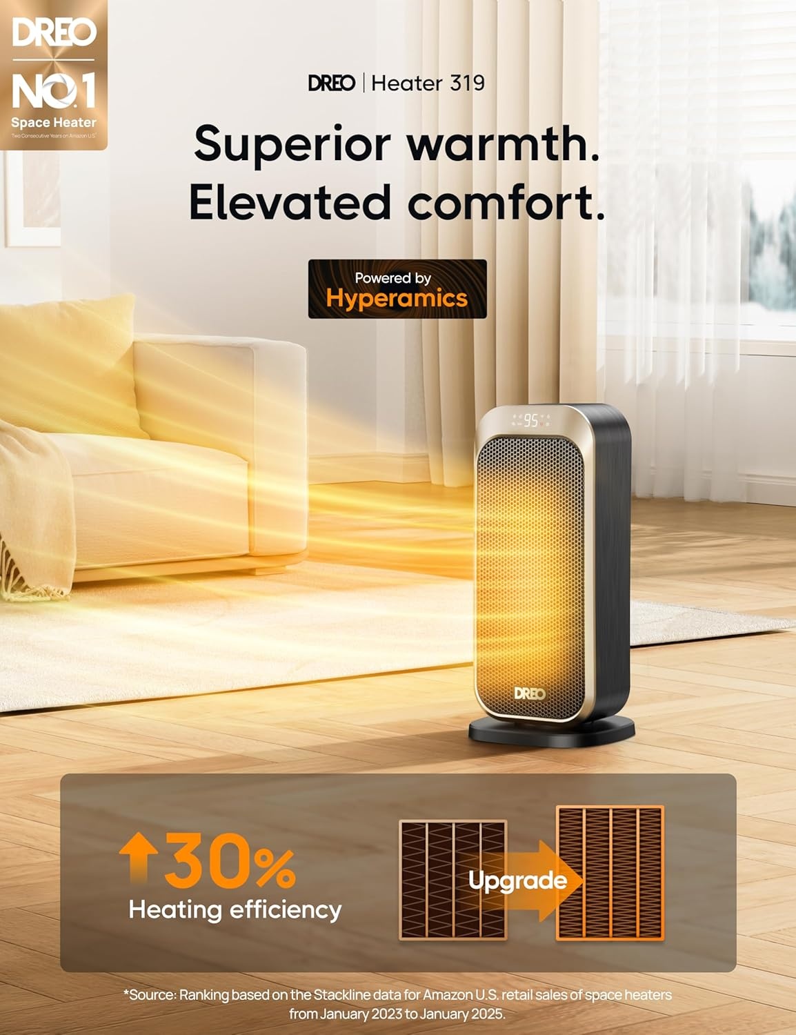 image:imageDREO Quiet Space Heater 1500W Portable Heaters for Indoor Use with Remote 70 Oscillation Fast and Safety Electric PTC Ceramic for Desk Office Bedroom 12H TimerGold