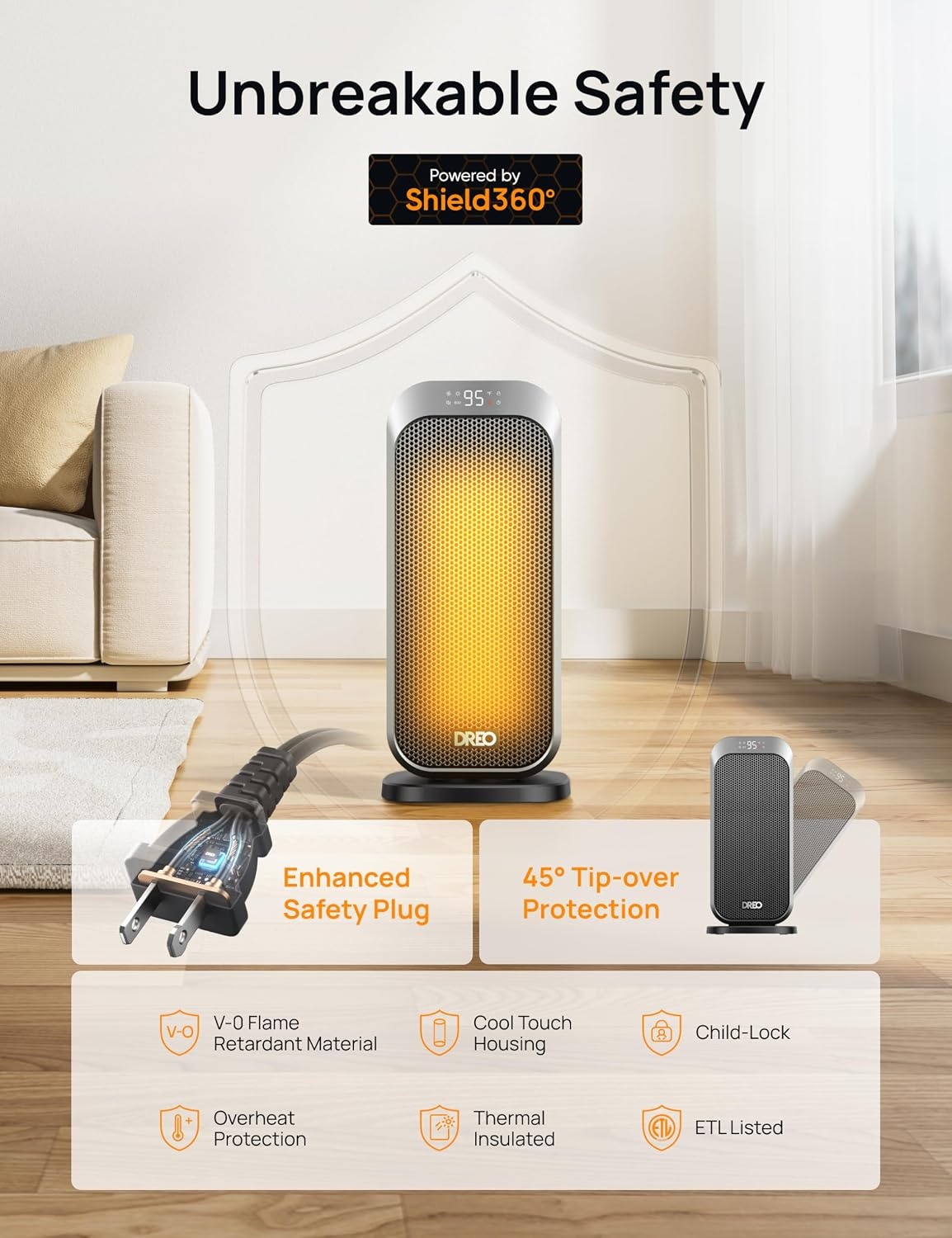 image:imageDREO Quiet Space Heater 1500W Portable Heaters for Indoor Use with Remote 70 Oscillation Fast and Safety Electric PTC Ceramic for Desk Office Bedroom 12H TimerSilver