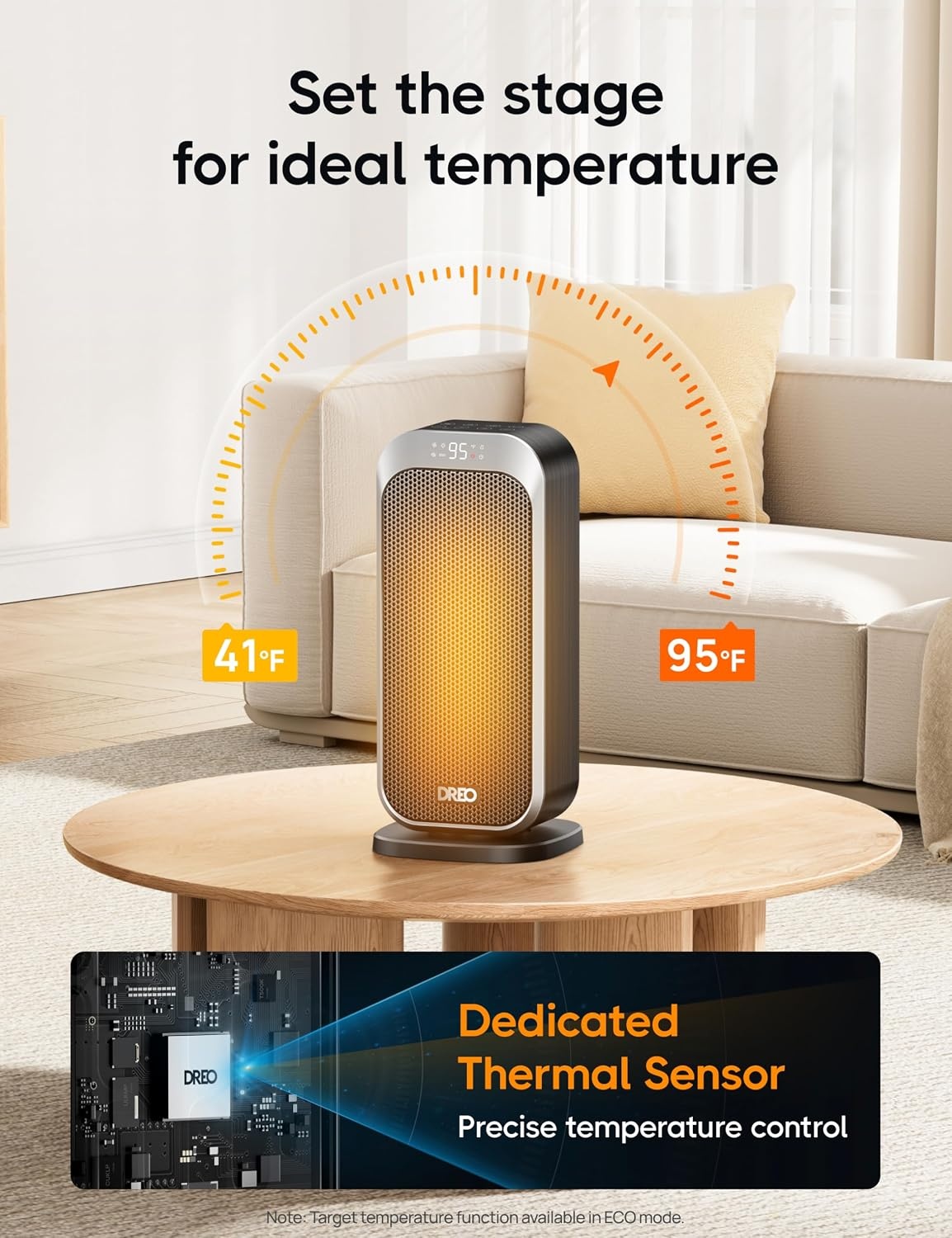 image:imageDREO Quiet Space Heater 1500W Portable Heaters for Indoor Use with Remote 70 Oscillation Fast and Safety Electric PTC Ceramic for Desk Office Bedroom 12H TimerSilver