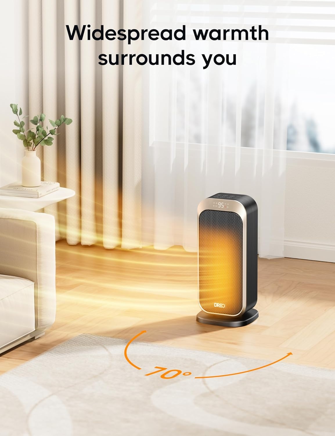 image:imageDREO Quiet Space Heater 1500W Portable Heaters for Indoor Use with Remote 70 Oscillation Fast and Safety Electric PTC Ceramic for Desk Office Bedroom 12H TimerGold