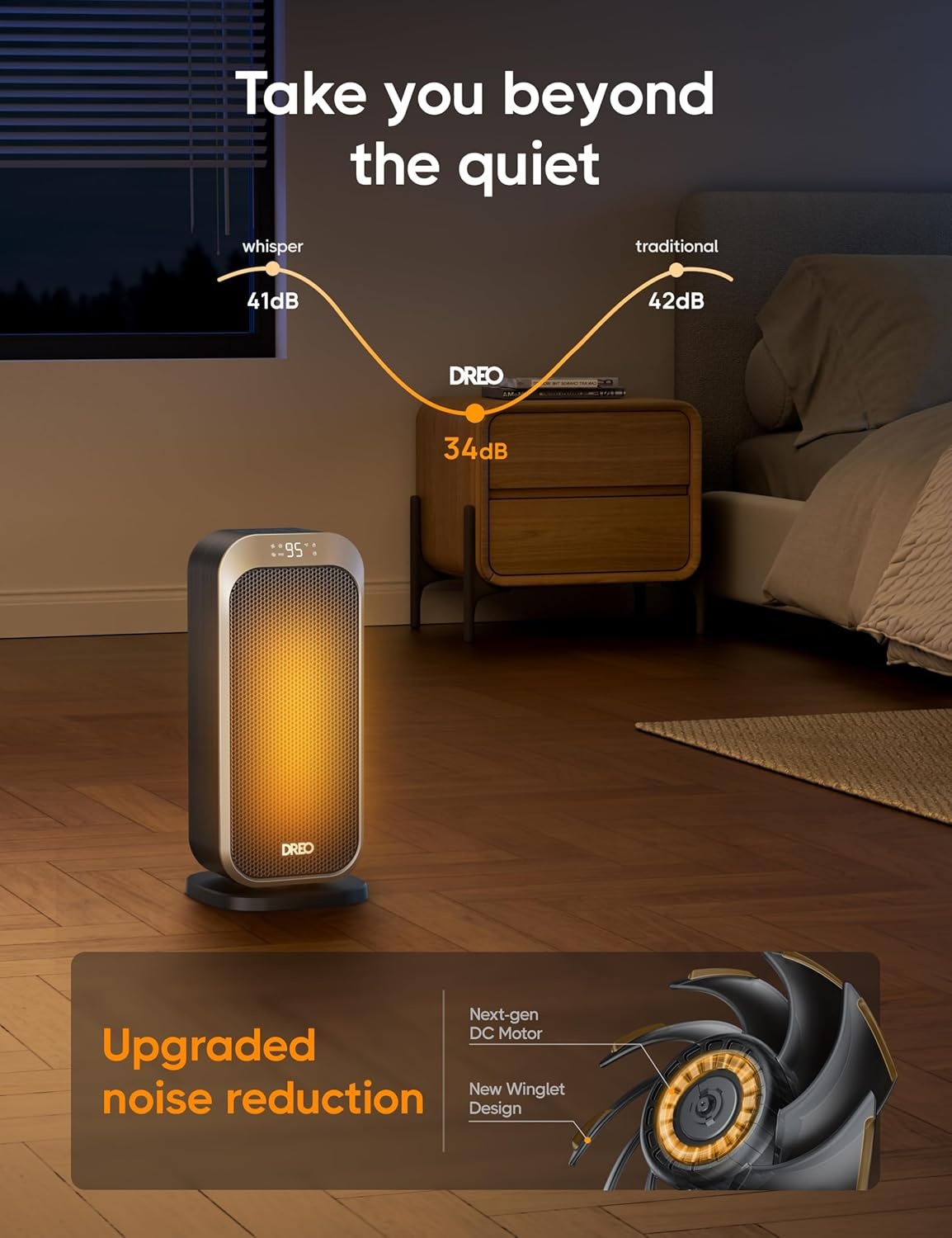 image:imageDREO Quiet Space Heater 1500W Portable Heaters for Indoor Use with Remote 70 Oscillation Fast and Safety Electric PTC Ceramic for Desk Office Bedroom 12H TimerGold