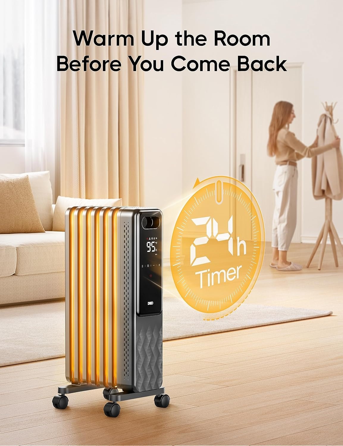 image:imageDREO Radiator Heater Dual Knobs 8 Safety Protection 1500W Electric Space Heaters for Indoor Use Large Room Energy Saving Quiet Oil Filled Radiator for Bedroom Adjustable ThermostatBlack