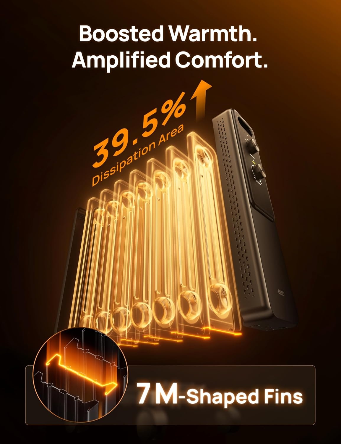 image:imageDREO Radiator Heater Dual Knobs 8 Safety Protection 1500W Electric Space Heaters for Indoor Use Large Room Energy Saving Quiet Oil Filled Radiator for Bedroom Adjustable ThermostatGray