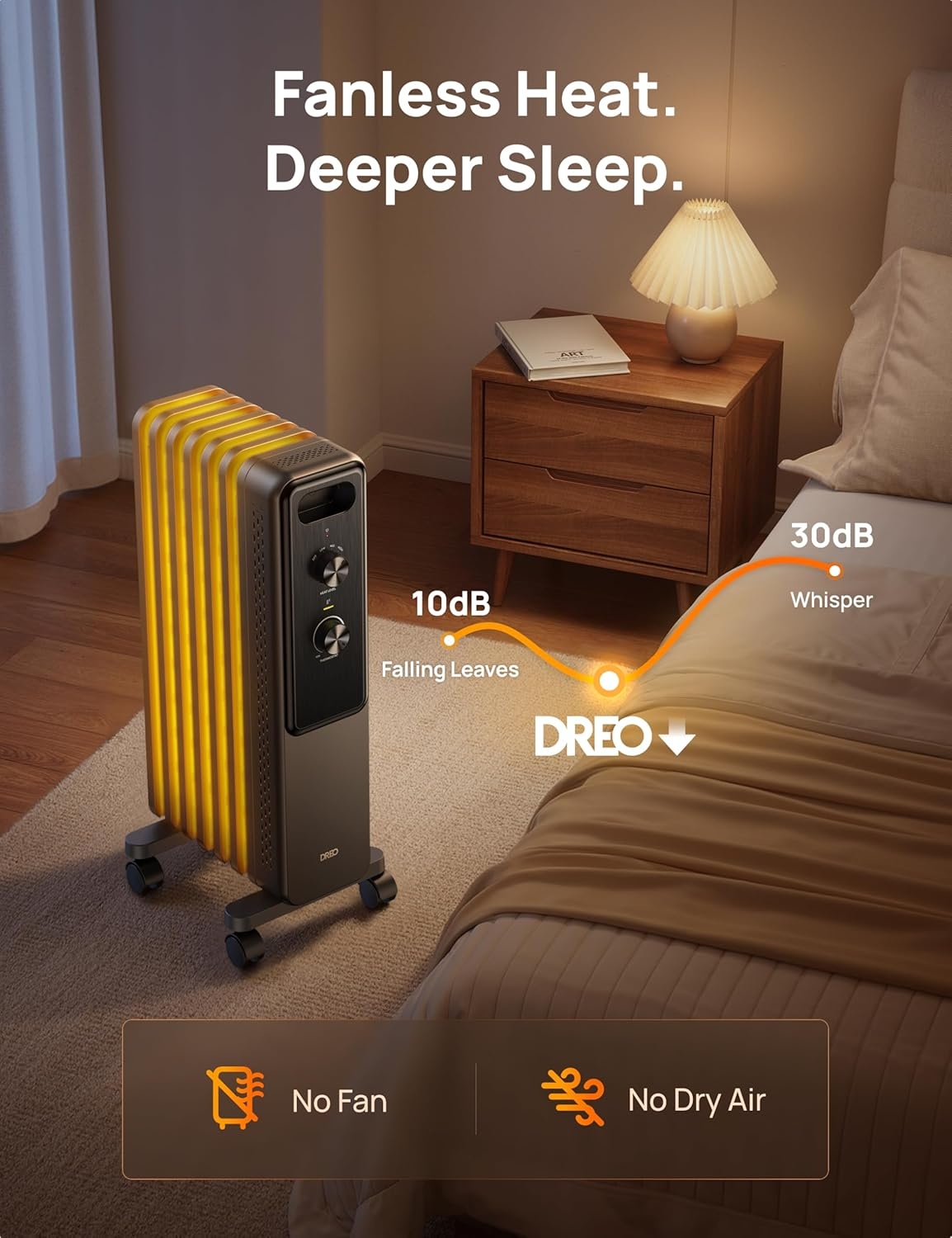 image:imageDREO Radiator Heater Dual Knobs 8 Safety Protection 1500W Electric Space Heaters for Indoor Use Large Room Energy Saving Quiet Oil Filled Radiator for Bedroom Adjustable ThermostatGray