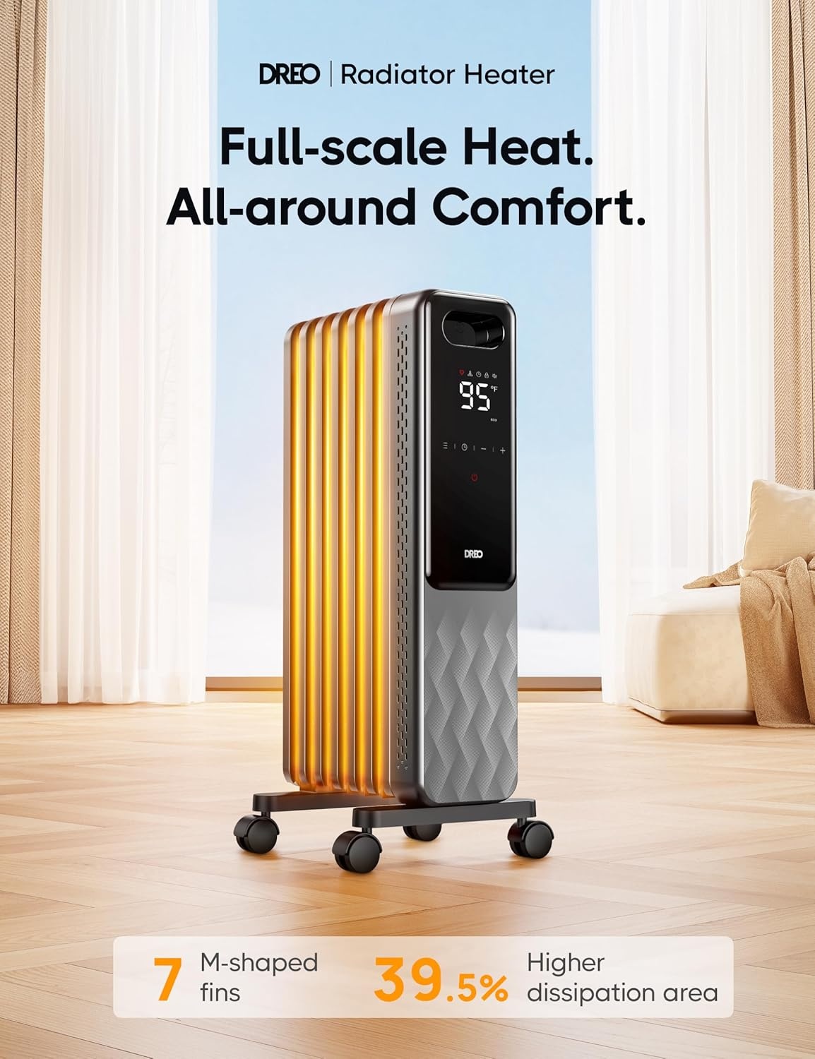image:imageDREO Radiator Heater Dual Knobs 8 Safety Protection 1500W Electric Space Heaters for Indoor Use Large Room Energy Saving Quiet Oil Filled Radiator for Bedroom Adjustable ThermostatBlack
