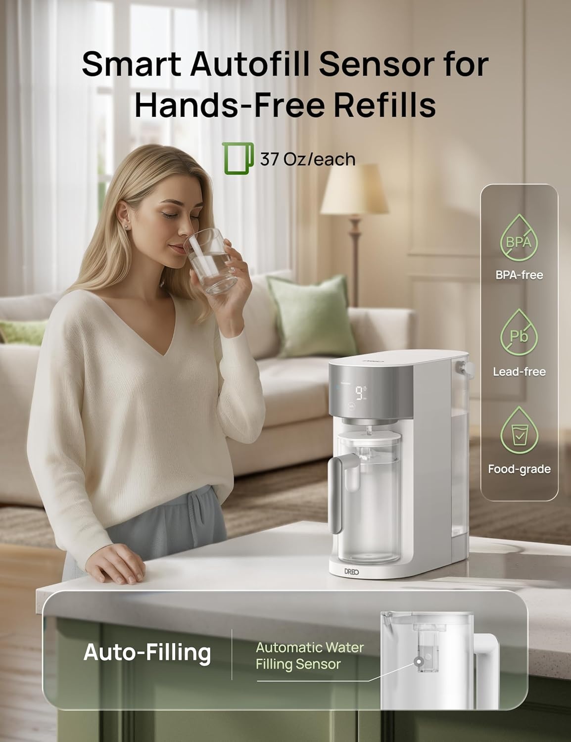 image:imageDREO Reverse Osmosis Autofill Water Pitcher Replacement for DREO RO Water Filter 112 amp 113 amp 114 amp 115 11L Portable Water Pitchers with Smart Sensor for Pure Water BPAFree White