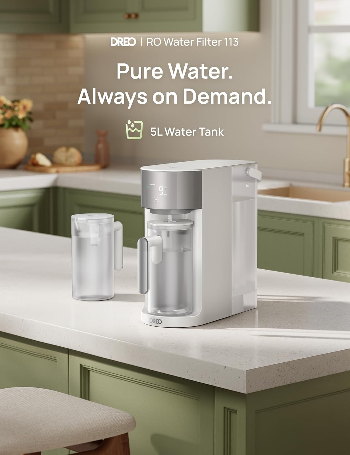 image:imageDREO Reverse Osmosis Water Filter Countertop RO Filtration System 31 Pure to Drain TDS amp Filter Life amp Autofill Pitcher InstallationFree SelfCleaning Water Purifier RO Water FilterWhite