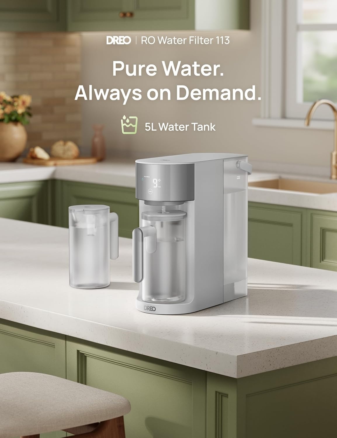 image:imageDREO Reverse Osmosis Water Filter Countertop RO Filtration System 31 Pure to Drain TDS amp Filter Life amp Autofill Pitcher InstallationFree SelfCleaning Water Purifier RO Water FilterGray