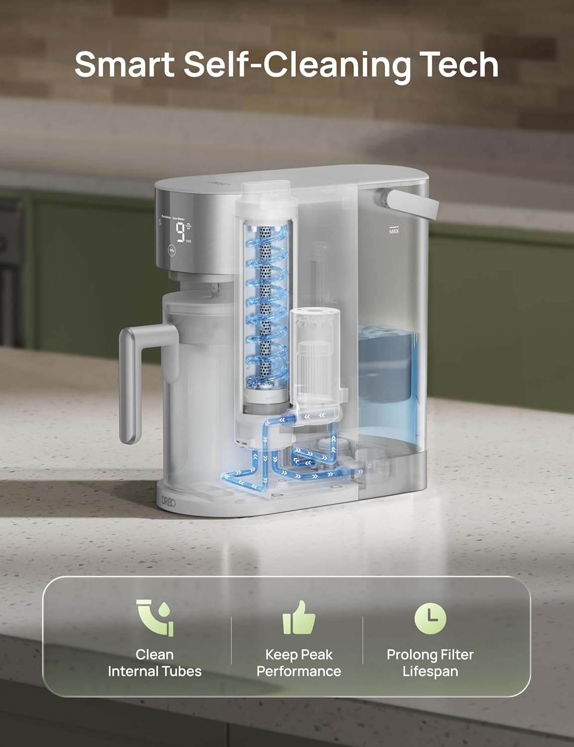 image:imageDREO Reverse Osmosis Water Filter Countertop RO Filtration System 31 Pure to Drain TDS amp Filter Life amp Autofill Pitcher InstallationFree SelfCleaning Water Purifier RO Water FilterGray