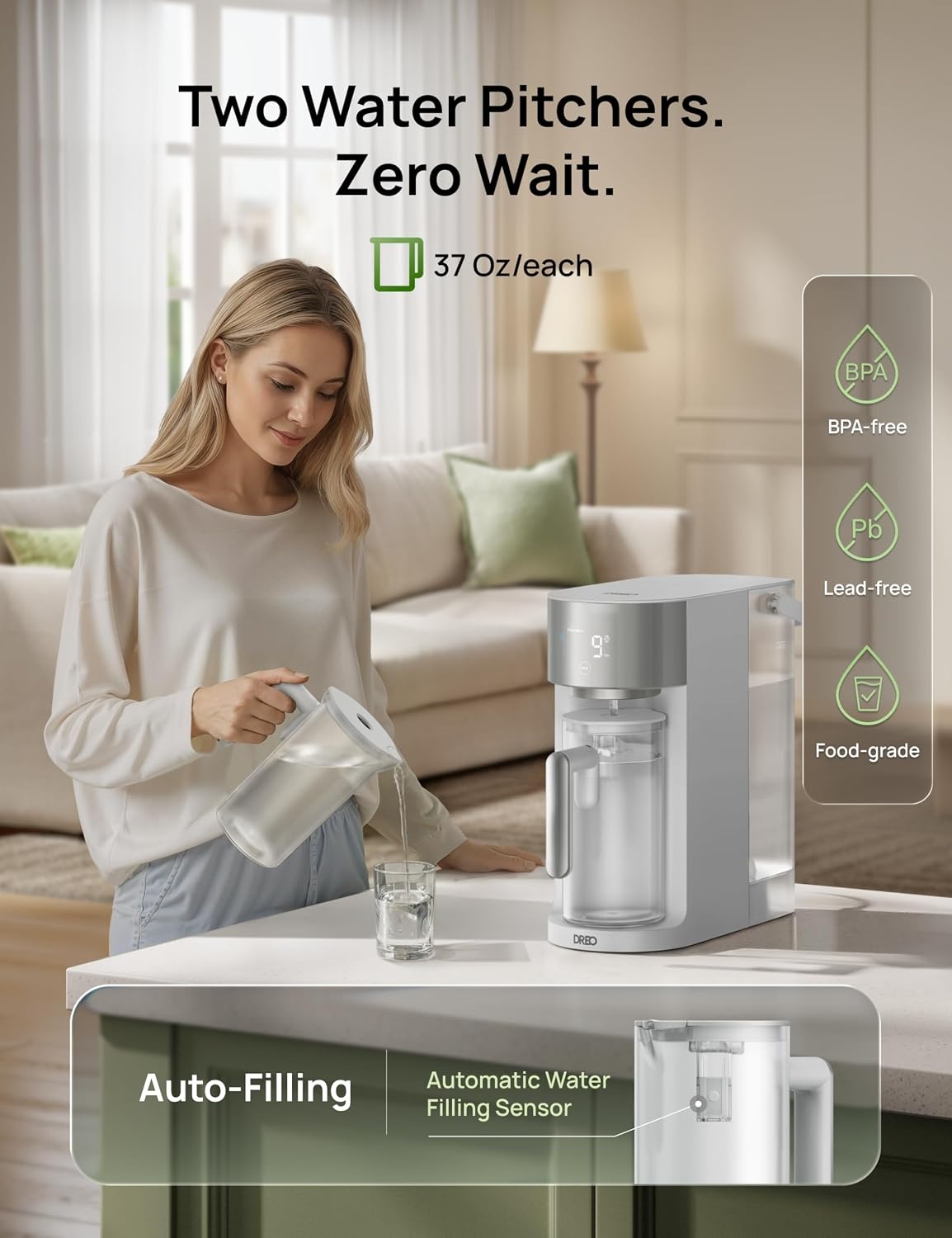 image:imageDREO Reverse Osmosis Water Filter Countertop RO Filtration System 31 Pure to Drain TDS amp Filter Life amp Autofill Pitcher InstallationFree SelfCleaning Water Purifier RO Water FilterGray