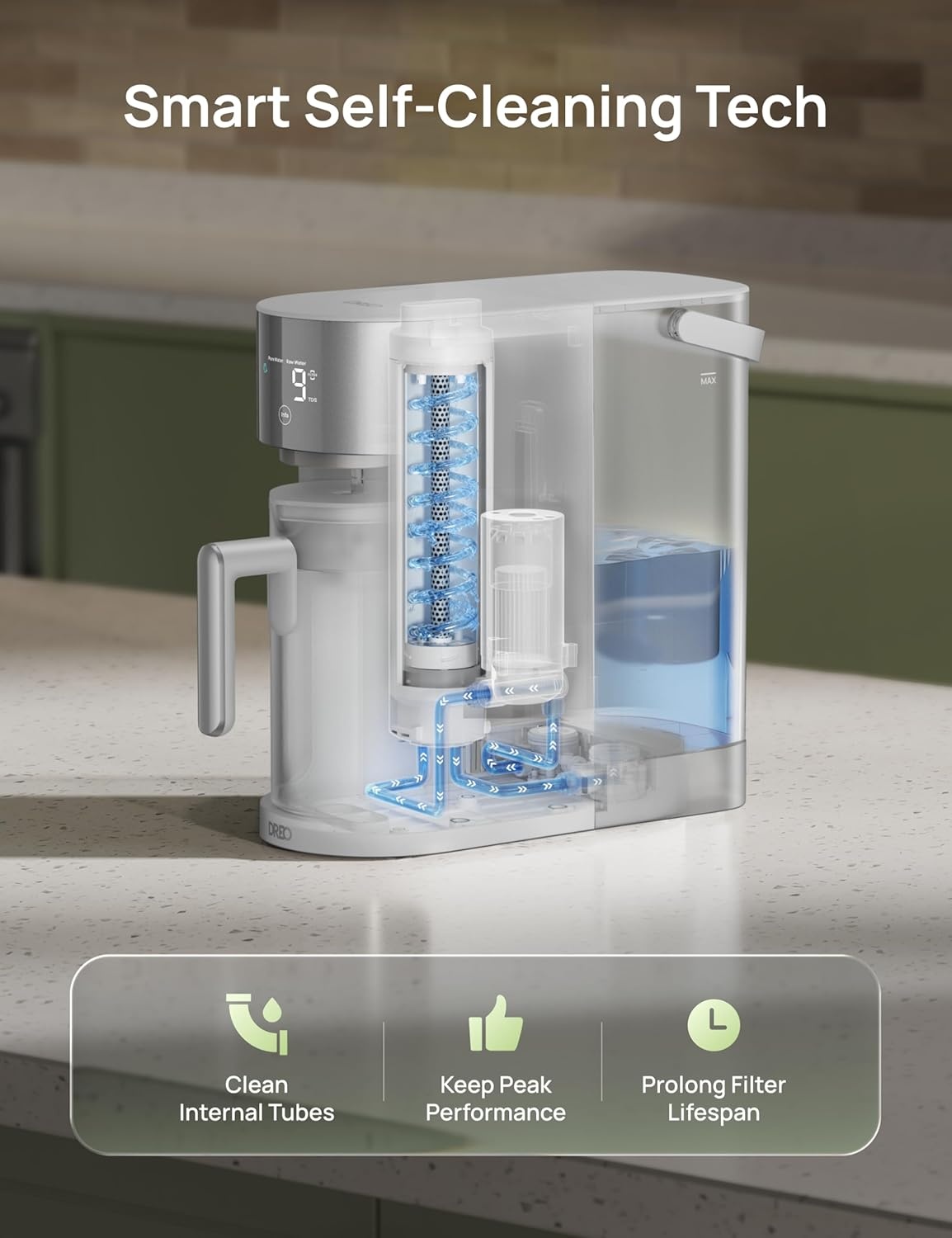 image:imageDREO Reverse Osmosis Water Filter Countertop RO Filtration System 31 Pure to Drain TDS amp Filter Life amp Autofill Pitcher InstallationFree SelfCleaning Water Purifier RO Water FilterGray