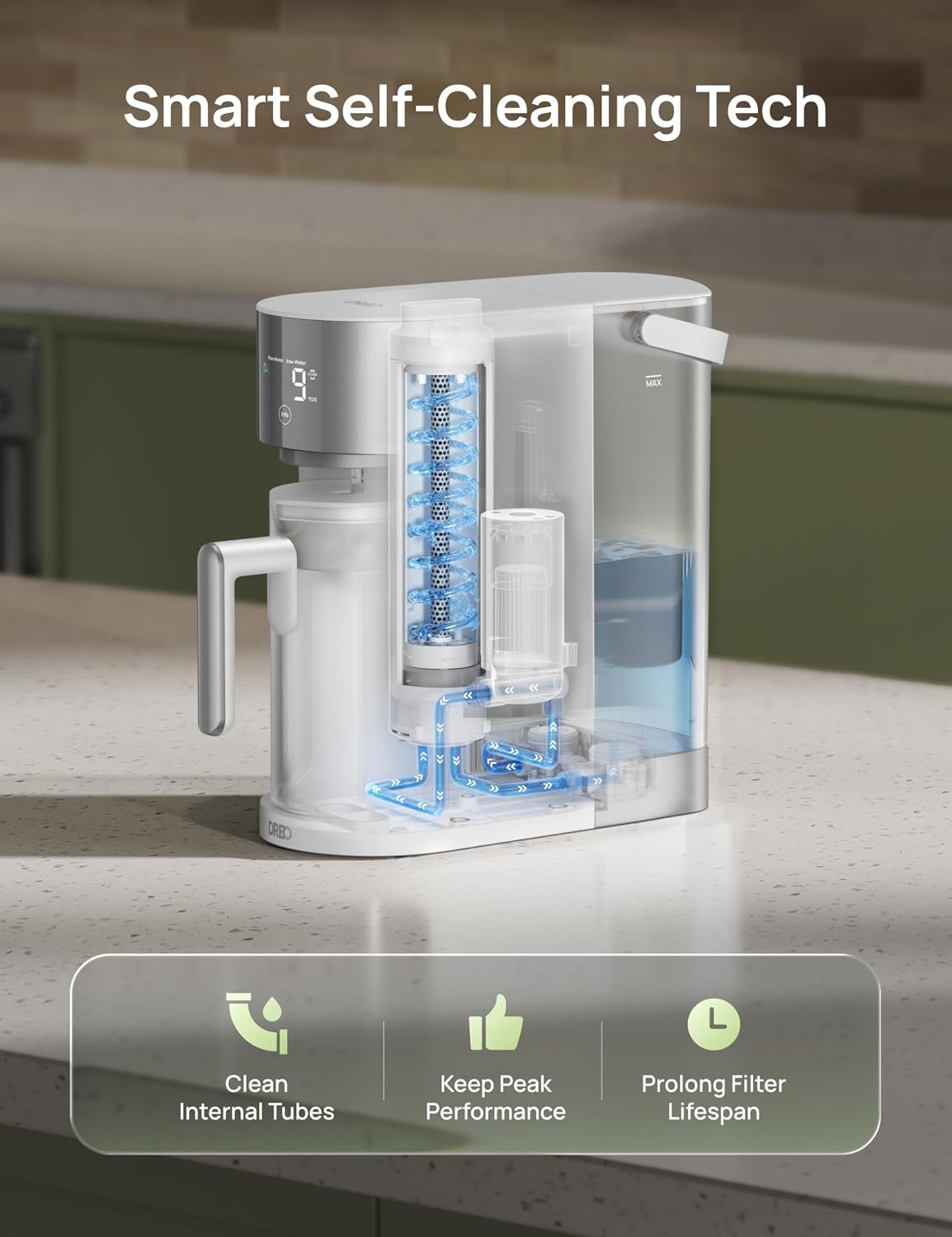 image:imageDREO Reverse Osmosis Water Filter Countertop RO Filtration System 31 Pure to Drain TDS amp Filter Life amp Autofill Pitcher InstallationFree SelfCleaning Water Purifier RO Water FilterWhite
