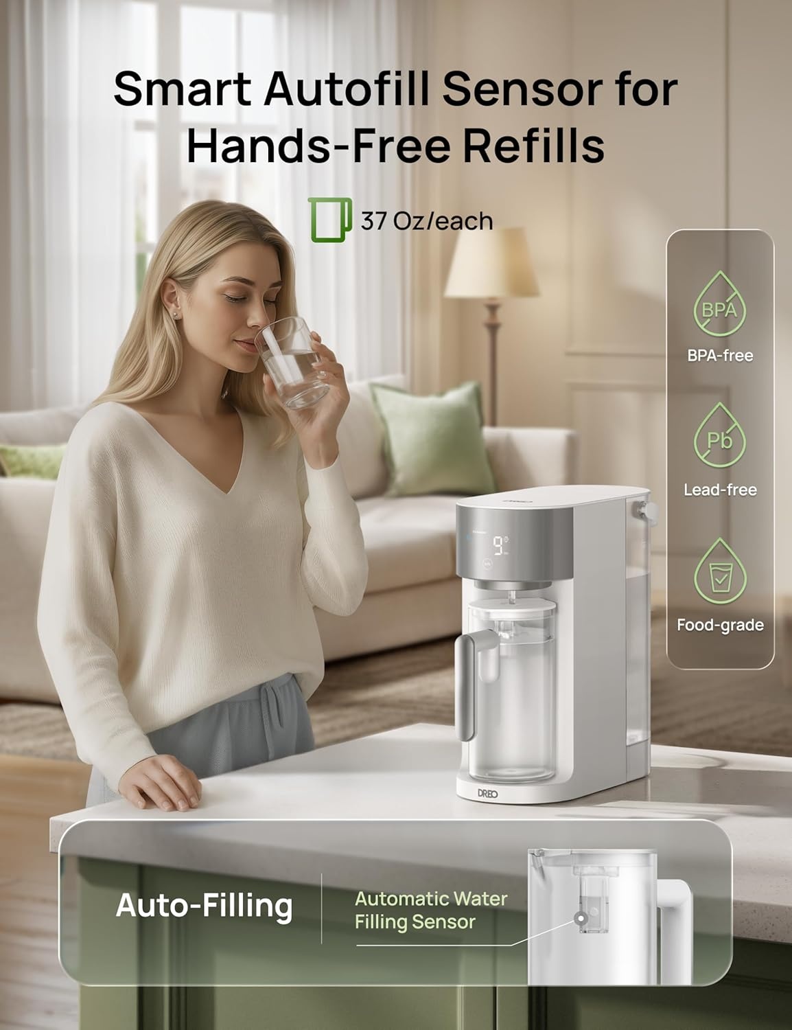 image:imageDREO Reverse Osmosis Water Filter Countertop RO Filtration System 31 Pure to Drain TDS amp Filter Life amp Autofill Pitcher InstallationFree SelfCleaning Water Purifier RO Water FilterWhite