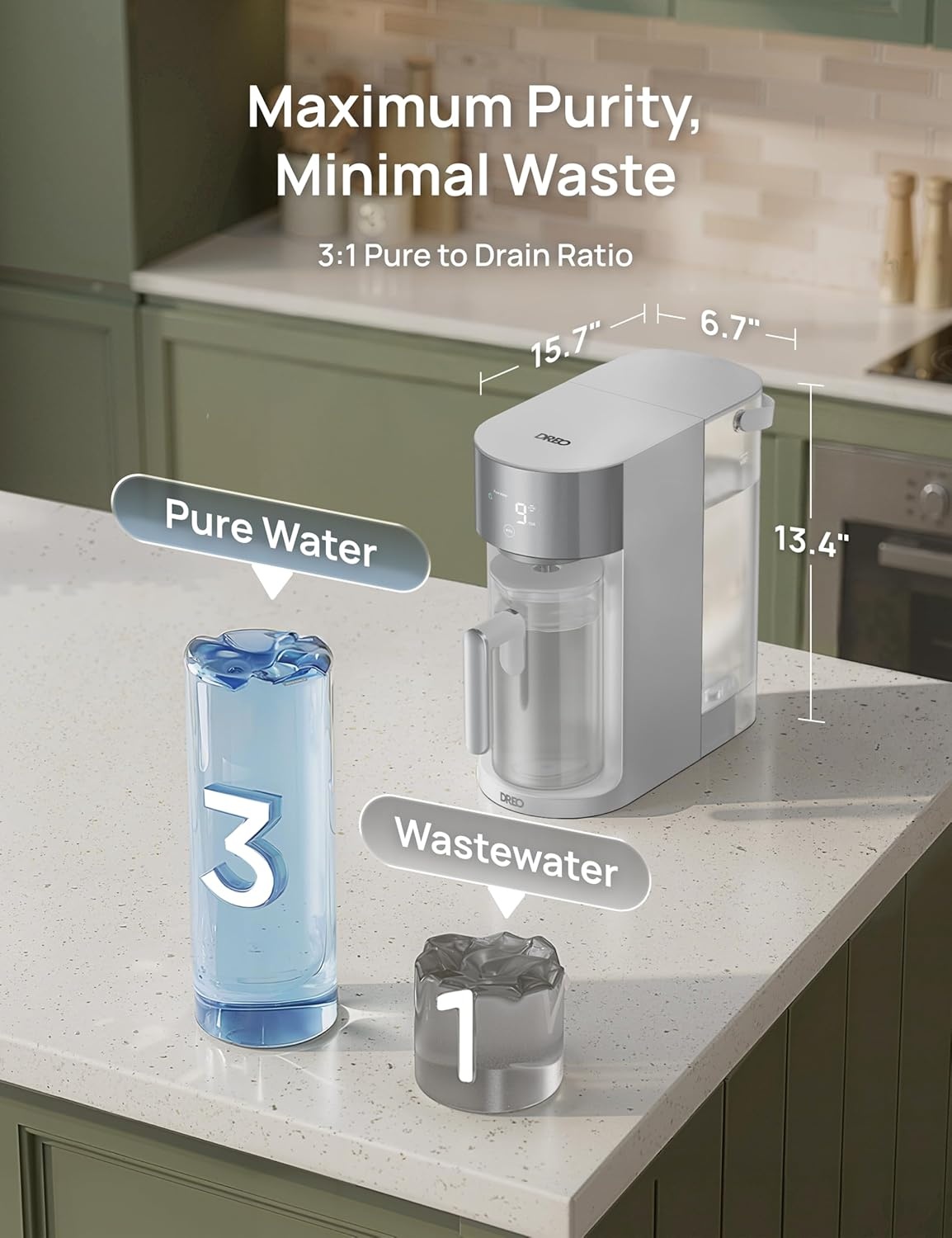 image:imageDREO Reverse Osmosis Water Filter Countertop RO Filtration System 31 Pure to Drain TDS amp Filter Life amp Autofill Pitcher InstallationFree SelfCleaning Water Purifier RO Water FilterGray