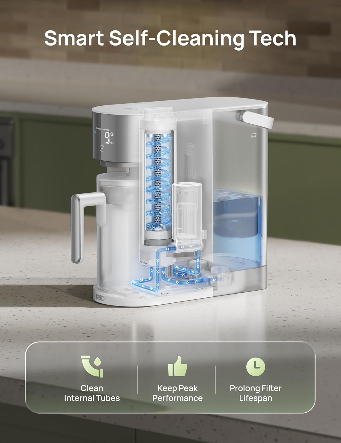image:imageDREO Reverse Osmosis Water Filter Countertop RO Filtration System 31 Pure to Drain TDS amp Filter Life amp Autofill Pitcher InstallationFree SelfCleaning Water Purifier RO Water FilterWhite