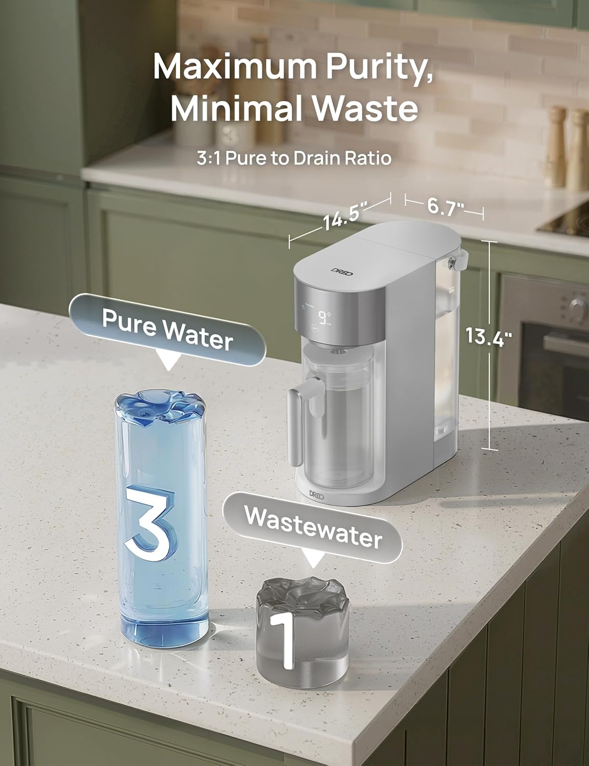 image:imageDREO Reverse Osmosis Water Filter Countertop RO Filtration System 31 Pure to Drain TDS amp Filter Life amp Autofill Pitcher InstallationFree SelfCleaning Water Purifier RO Water FilterGray