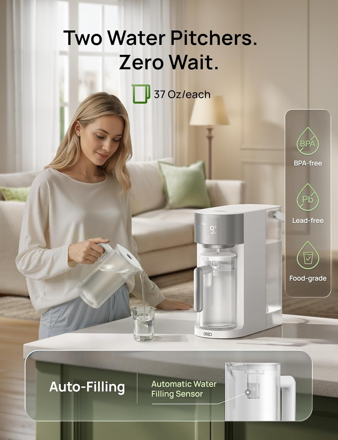 image:imageDREO Reverse Osmosis Water Filter Countertop RO Filtration System 31 Pure to Drain TDS amp Filter Life amp Autofill Pitcher InstallationFree SelfCleaning Water Purifier RO Water FilterWhite
