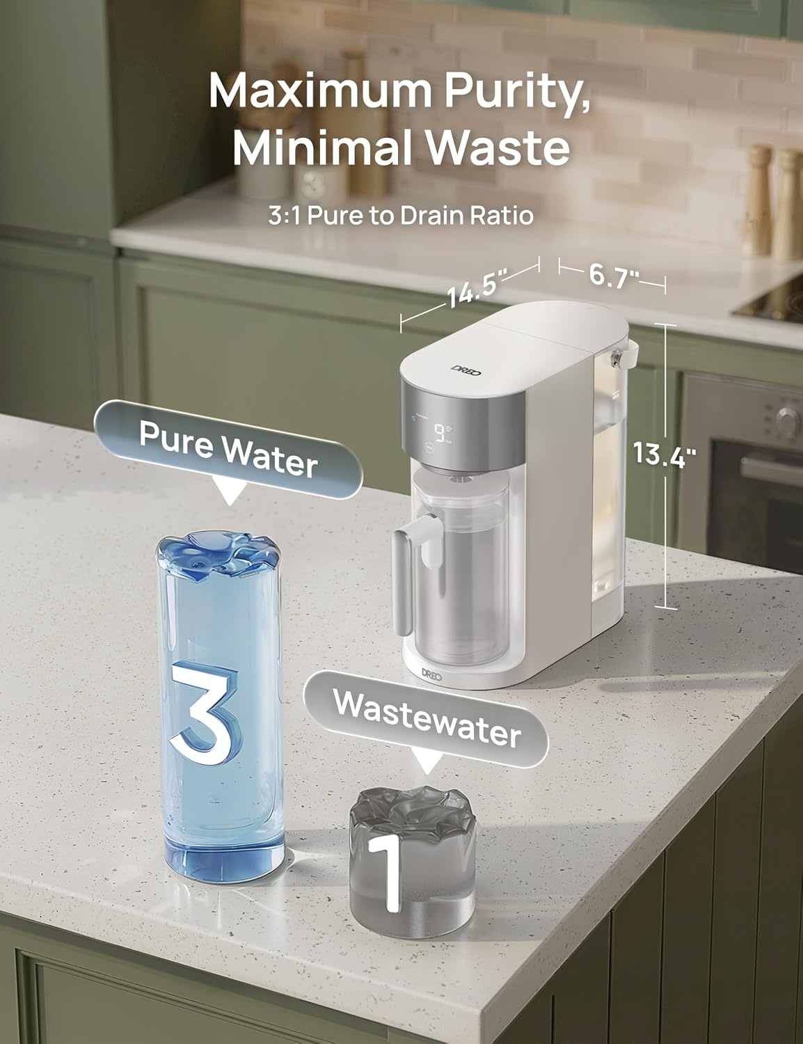 image:imageDREO Reverse Osmosis Water Filter Countertop RO Filtration System 31 Pure to Drain TDS amp Filter Life amp Autofill Pitcher InstallationFree SelfCleaning Water Purifier RO Water FilterWhite