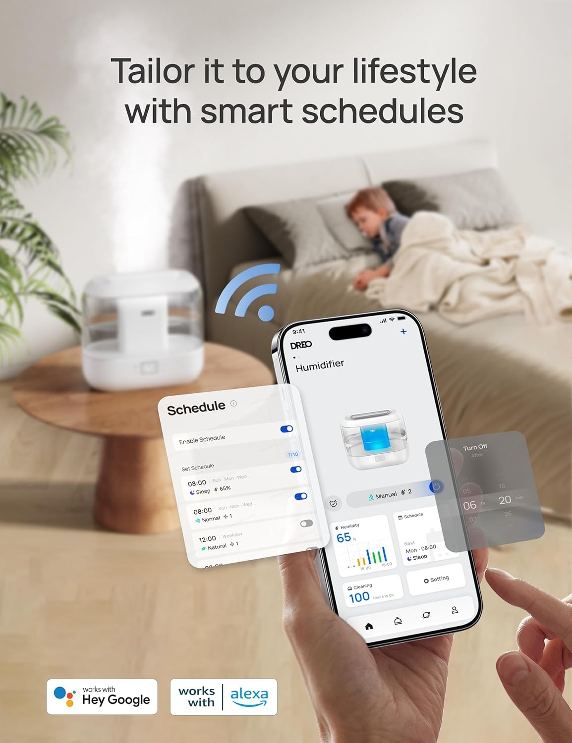 image:imageDREO Smart Humidifiers for Bedroom 4L Cool Mist Humidifier Top Fill Quiet Sleep 28 dB 36H Runtime for large room TouchAPPVoice Control Nightlight ideal for Baby Plants NurseryWhite