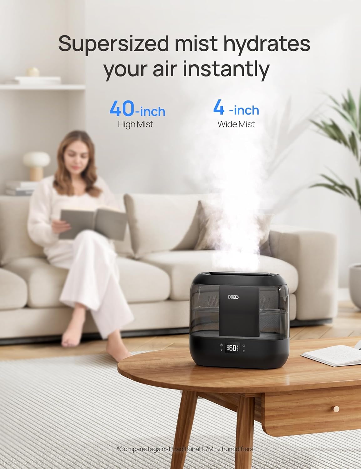 image:imageDREO Smart Humidifiers for Bedroom 4L Cool Mist Humidifier Top Fill Quiet Sleep 28 dB 36H Runtime for large room TouchAPPVoice Control Nightlight ideal for Baby Plants NurseryBlack