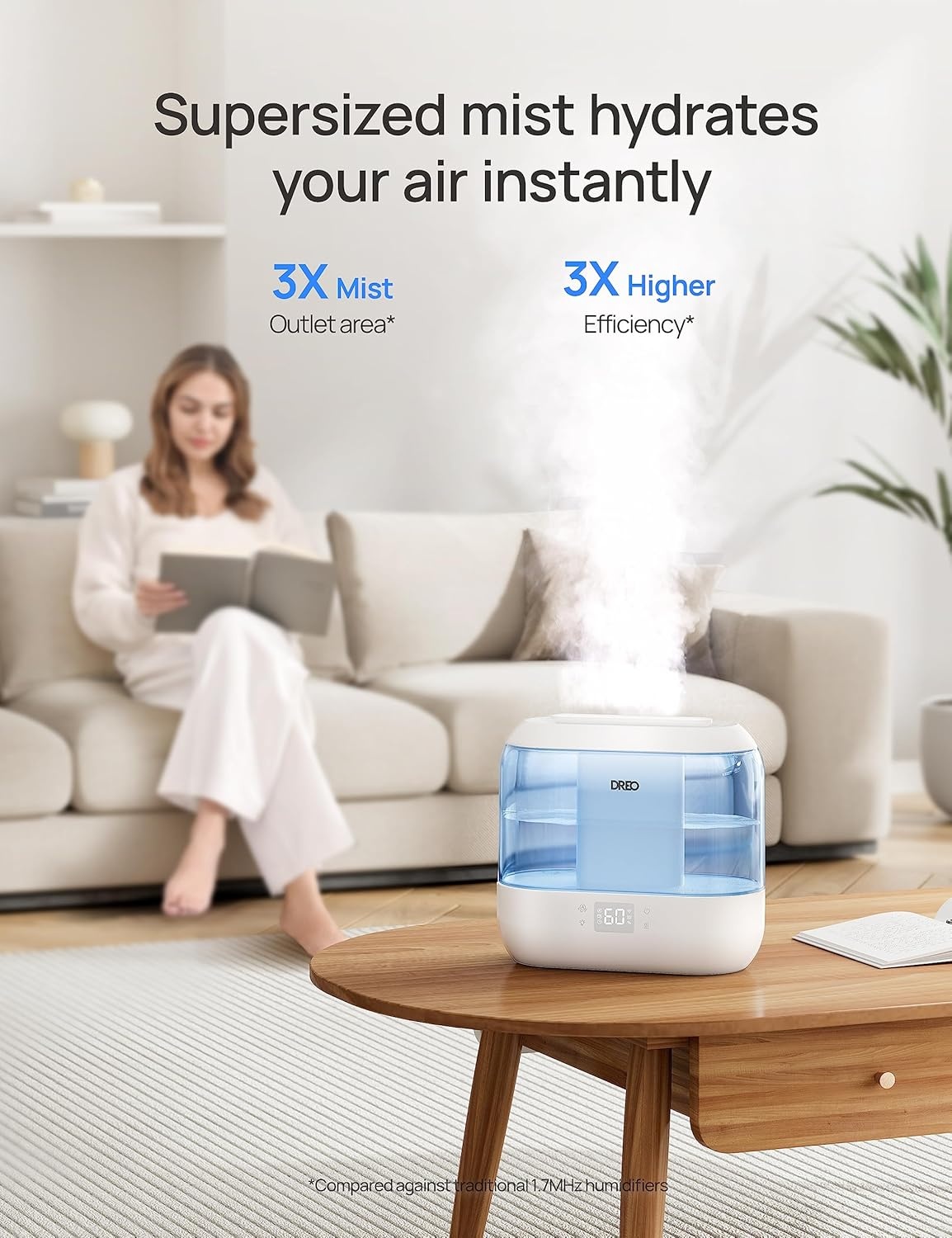 image:imageDREO Smart Humidifiers for Bedroom 4L Cool Mist Humidifier Top Fill Quiet Sleep 28 dB 36H Runtime for large room TouchAPPVoice Control Nightlight ideal for Baby Plants NurseryBlue